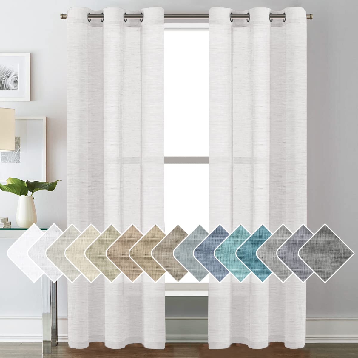 H.VERSAILTEX Linen Curtains Natural Linen Semi-Sheer Curtains 2 Panels Nickel Grommet Privacy Added Premium Soft Rich Material Drapes for Bedroom/Livingroom - 52x108 - Inch - Linen