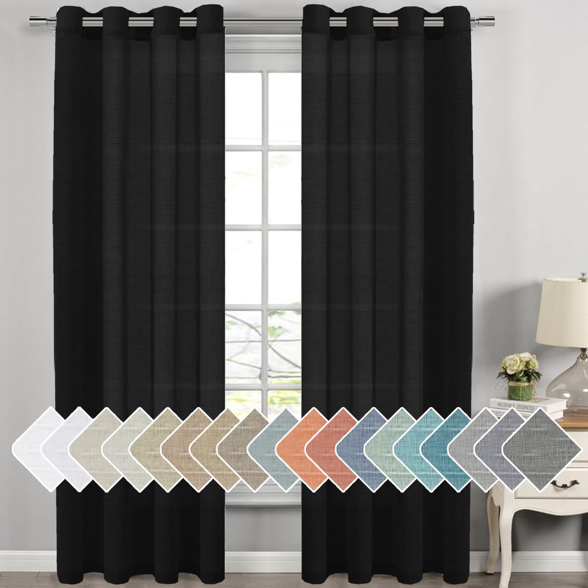 H.VERSAILTEX Linen Curtains Natural Linen Semi-Sheer Curtains 2 Panels Nickel Grommet Privacy Added Premium Soft Rich Material Drapes for Bedroom/Livingroom - 52x108 - Inch - Linen