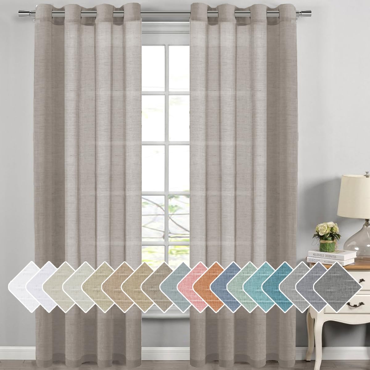 H.VERSAILTEX Linen Curtains Natural Linen Semi-Sheer Curtains 2 Panels Nickel Grommet Privacy Added Premium Soft Rich Material Drapes for Bedroom/Livingroom - 52x108 - Inch - Linen