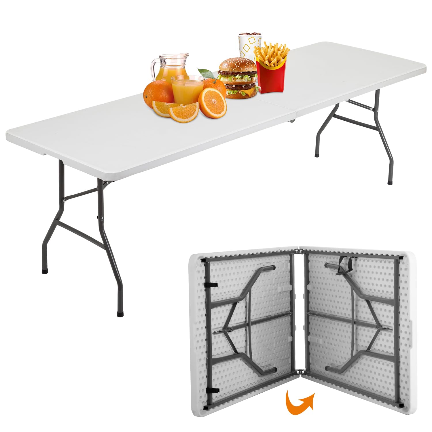BestOffice Outdoor 6 FT Folding Camping Table Plastic Table Portable Square Height Dining Table Perfect for Picnics, Parties, Party and Camping, Black