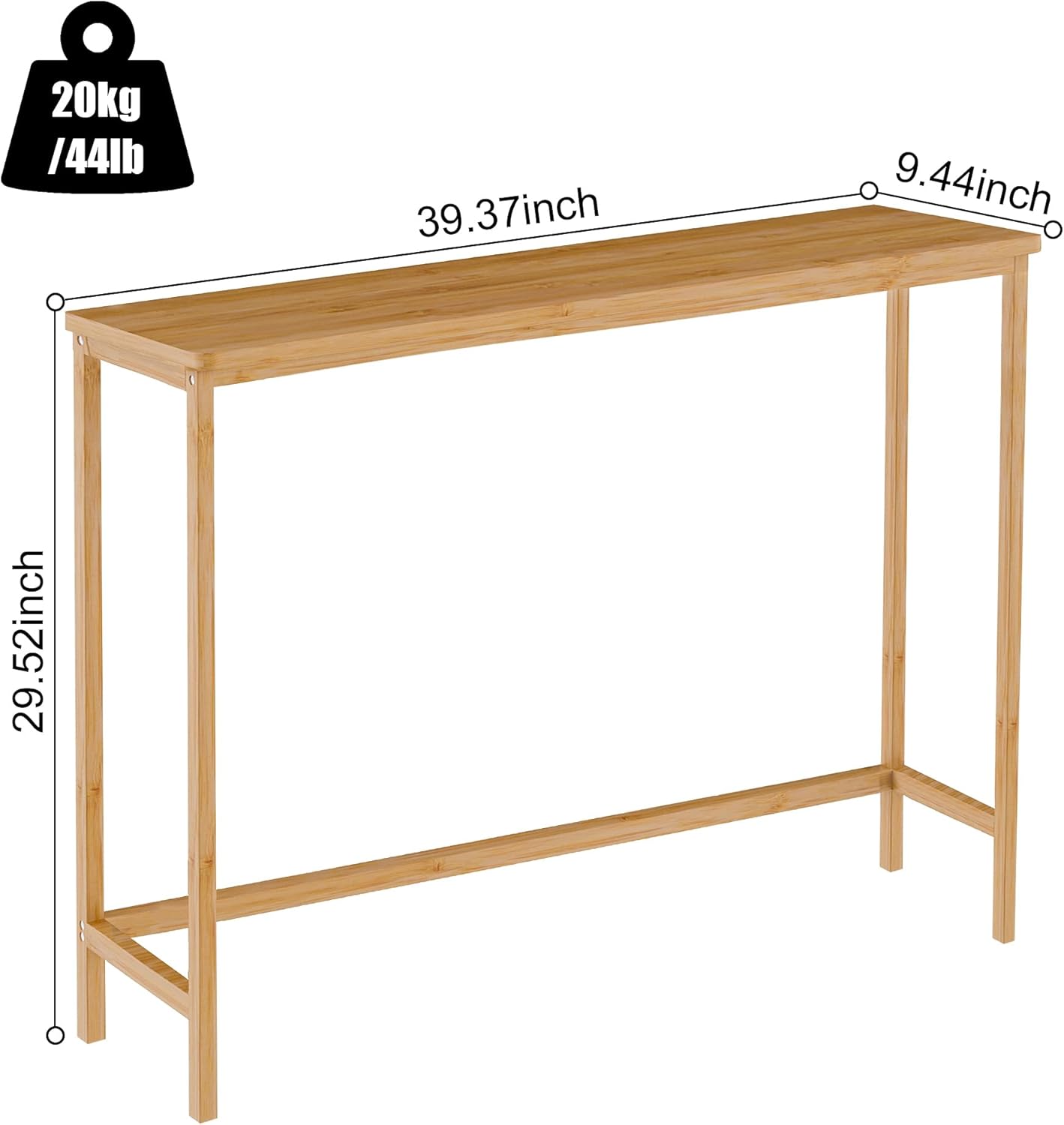 VASMIA Console Table, Entryway Table, Narrow Sofa Table, 39" Bamboo Hallway Table for Entryway, Living Room, Bedroom, Foyer, Natural