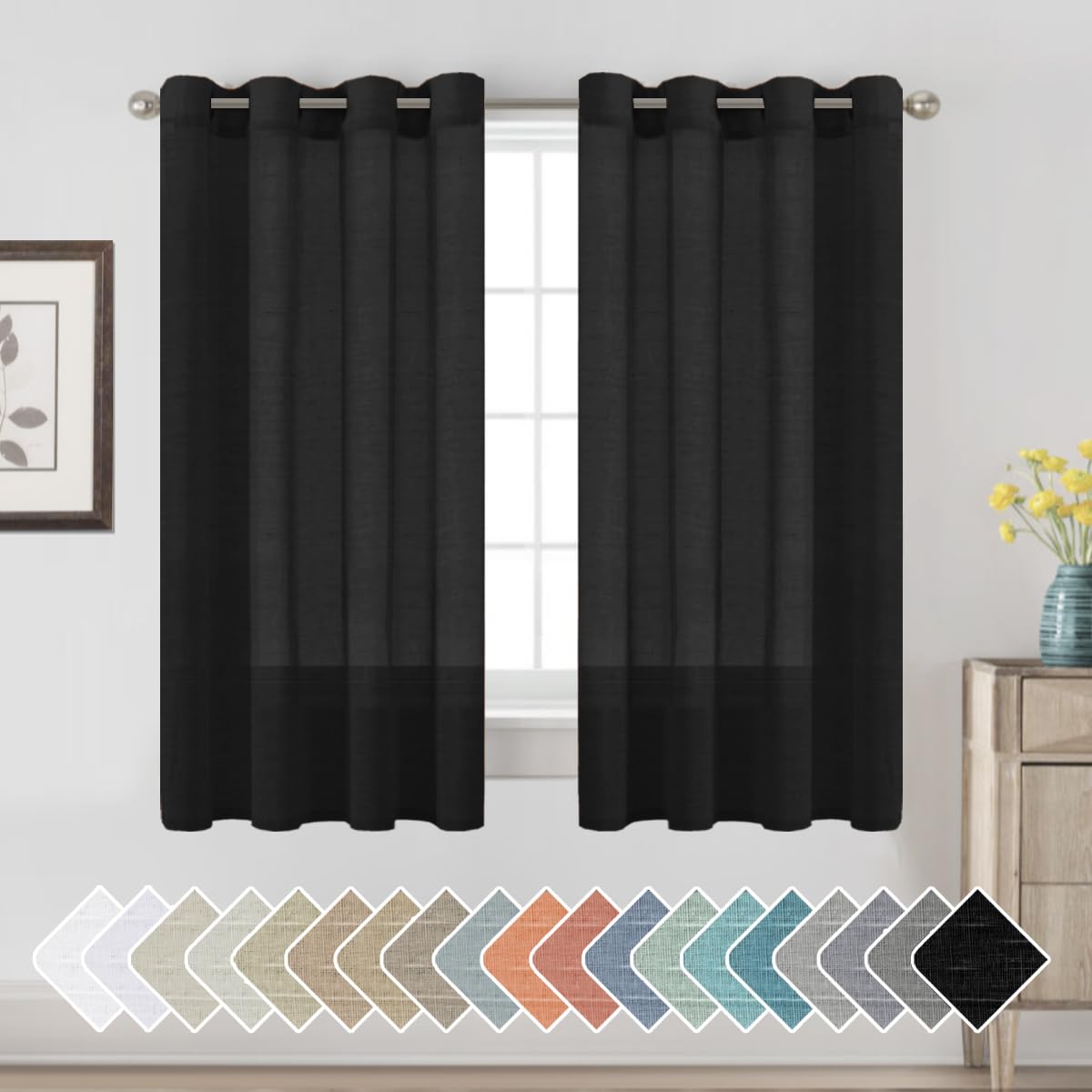 H.VERSAILTEX Linen Curtains Natural Linen Semi-Sheer Curtains 2 Panels Nickel Grommet Privacy Added Premium Soft Rich Material Drapes for Bedroom/Livingroom - 52x108 - Inch - Linen
