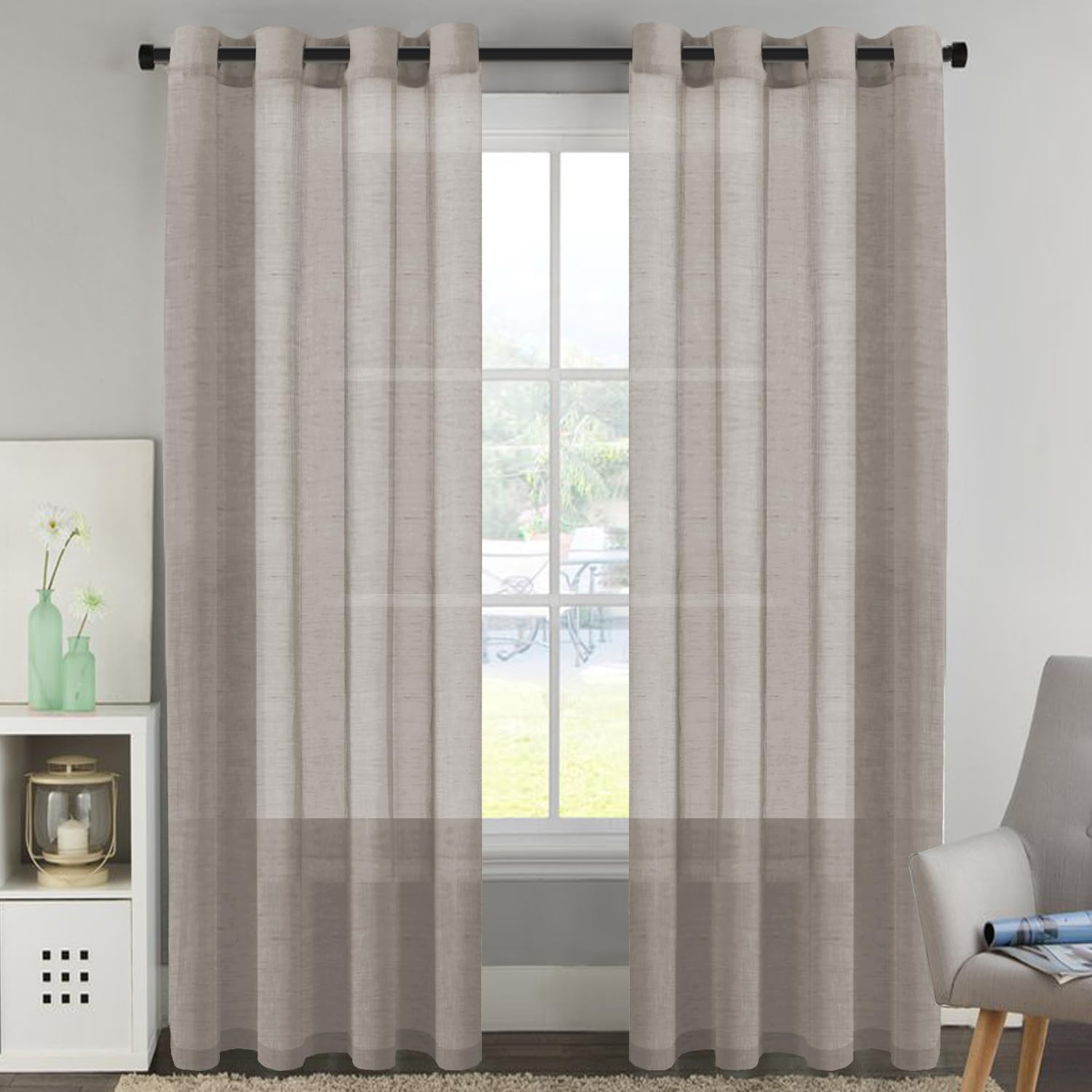 H.VERSAILTEX Linen Curtains Natural Linen Semi-Sheer Curtains 2 Panels Nickel Grommet Privacy Added Premium Soft Rich Material Drapes for Bedroom/Livingroom - 52x108 - Inch - Linen