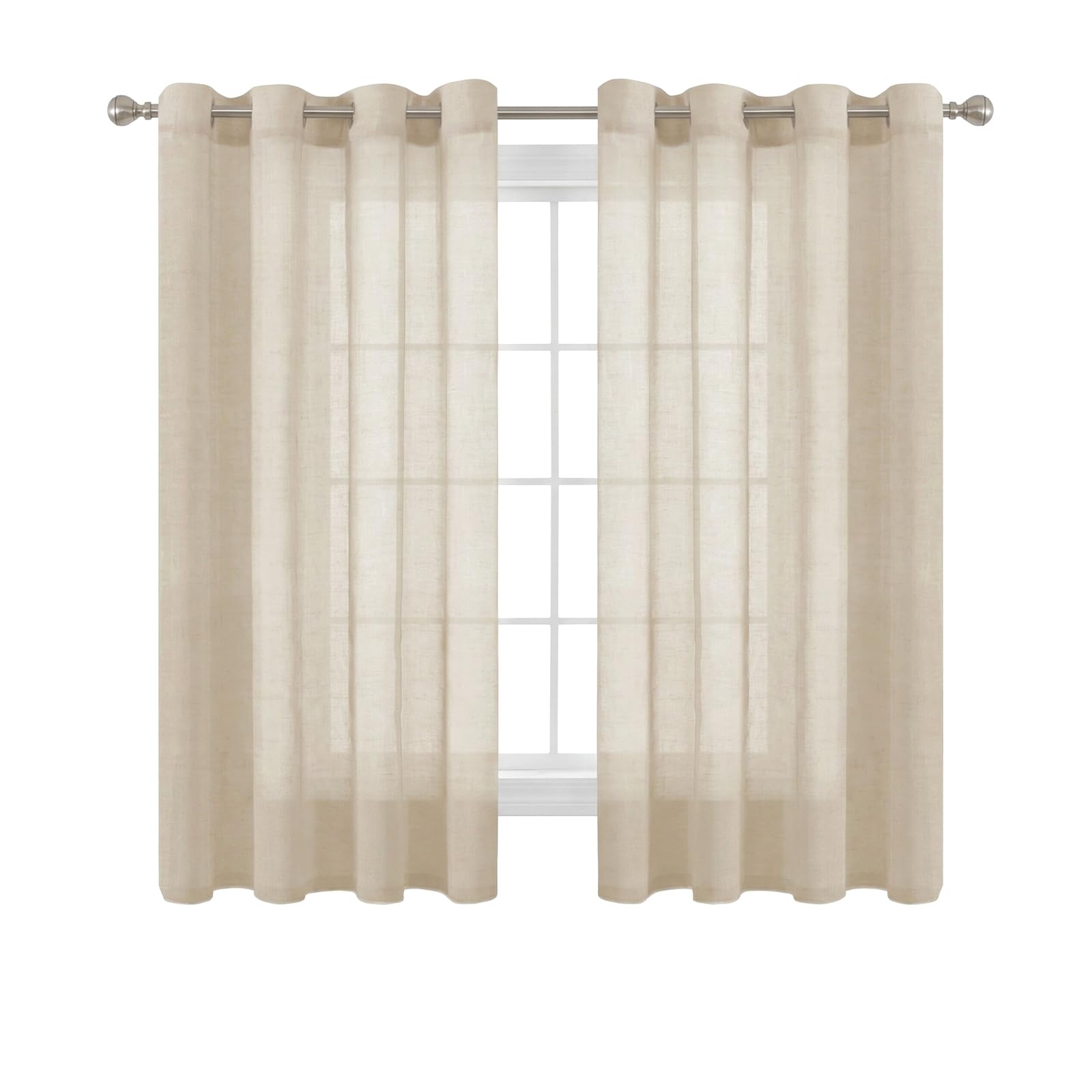 H.VERSAILTEX Linen Curtains Natural Linen Semi-Sheer Curtains 2 Panels Nickel Grommet Privacy Added Premium Soft Rich Material Drapes for Bedroom/Livingroom - 52x108 - Inch - Linen