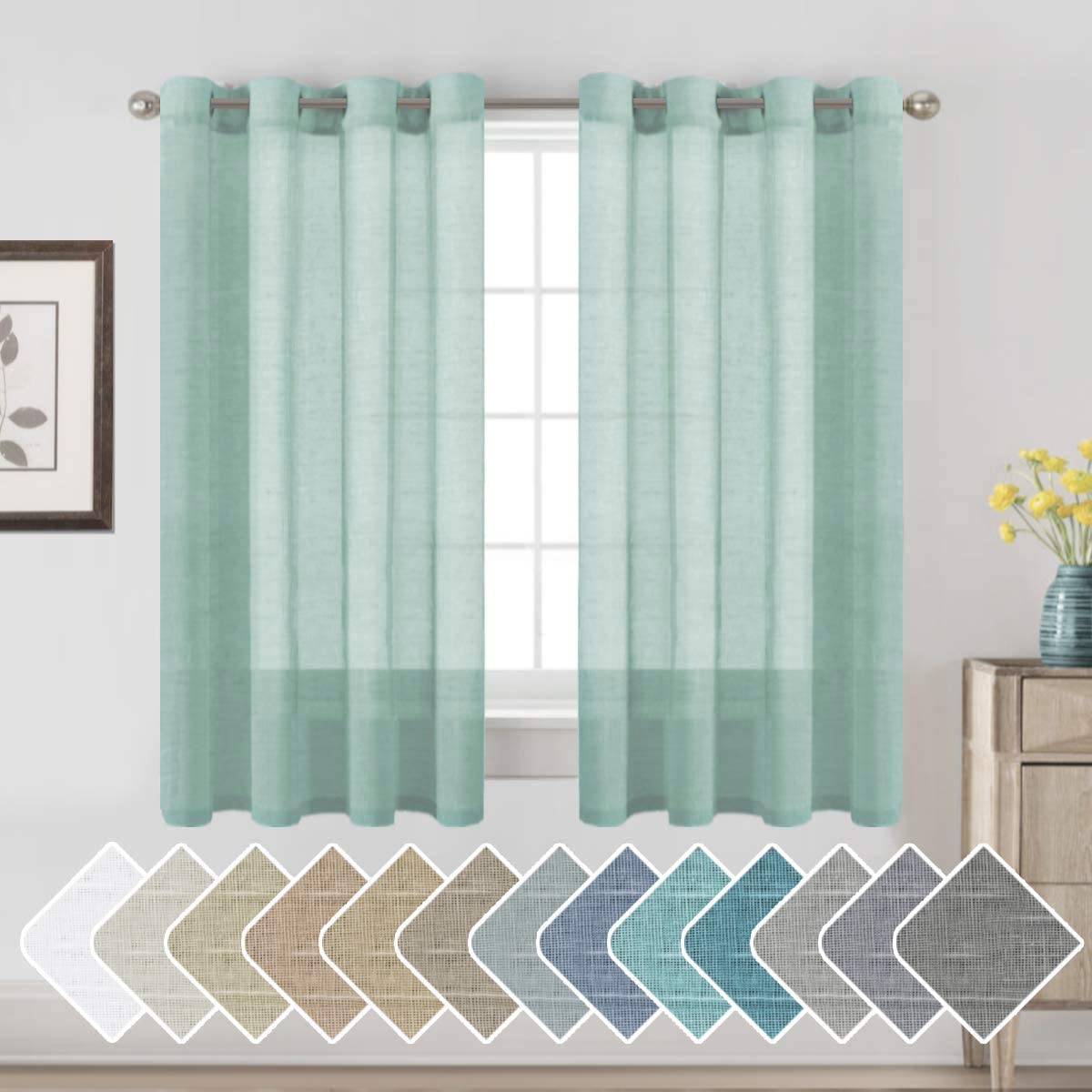 H.VERSAILTEX Linen Curtains Natural Linen Semi-Sheer Curtains 2 Panels Nickel Grommet Privacy Added Premium Soft Rich Material Drapes for Bedroom/Livingroom - 52x108 - Inch - Linen