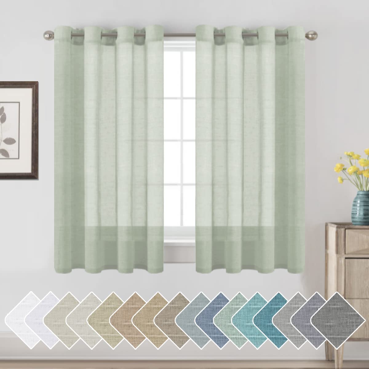 H.VERSAILTEX Linen Curtains Natural Linen Semi-Sheer Curtains 2 Panels Nickel Grommet Privacy Added Premium Soft Rich Material Drapes for Bedroom/Livingroom - 52x108 - Inch - Linen