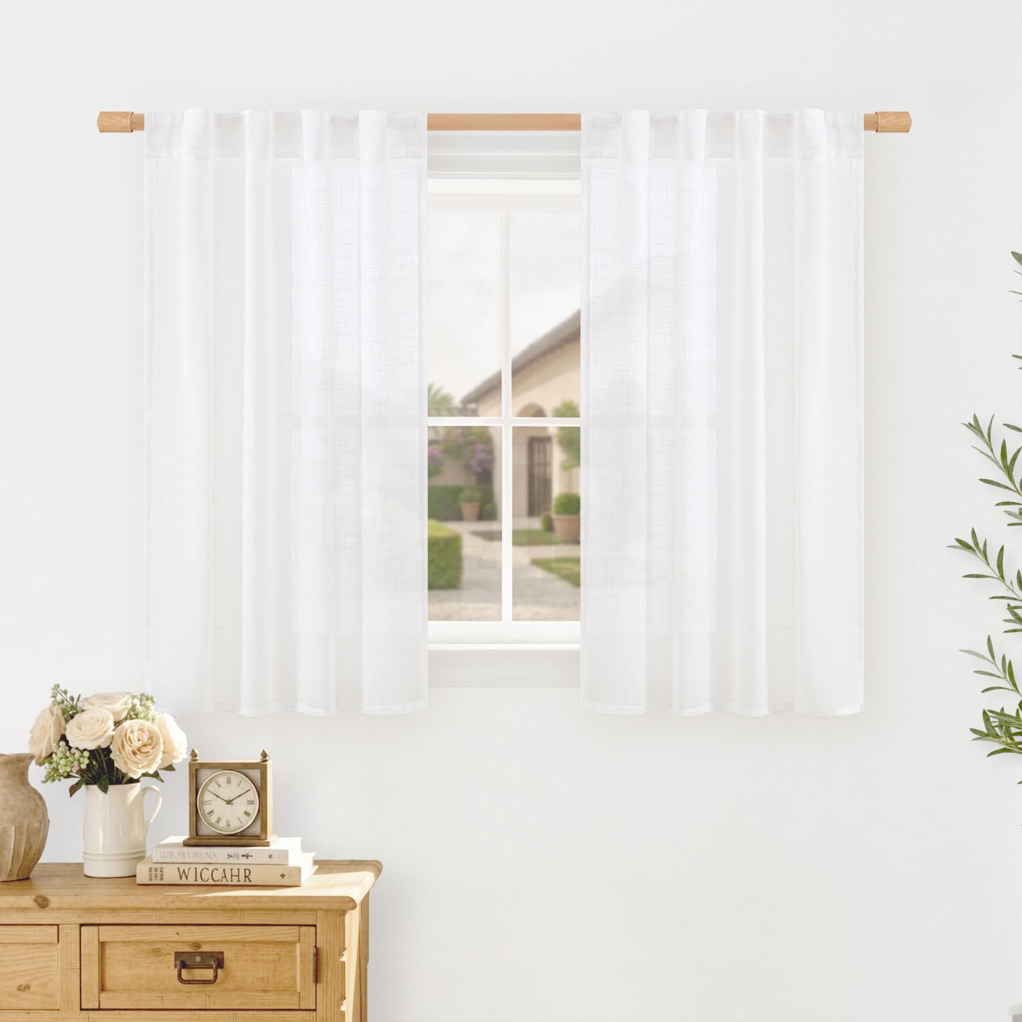 LAMIT Natural Linen Sheer Curtains 90 Inches Long 2 Panels, Long Light Filtering Window Treatments Back Tab and Rod Pocket Farmhouse Boho Panels for Living Room/Bedroom/Dining Room, 52 x 90 Inch