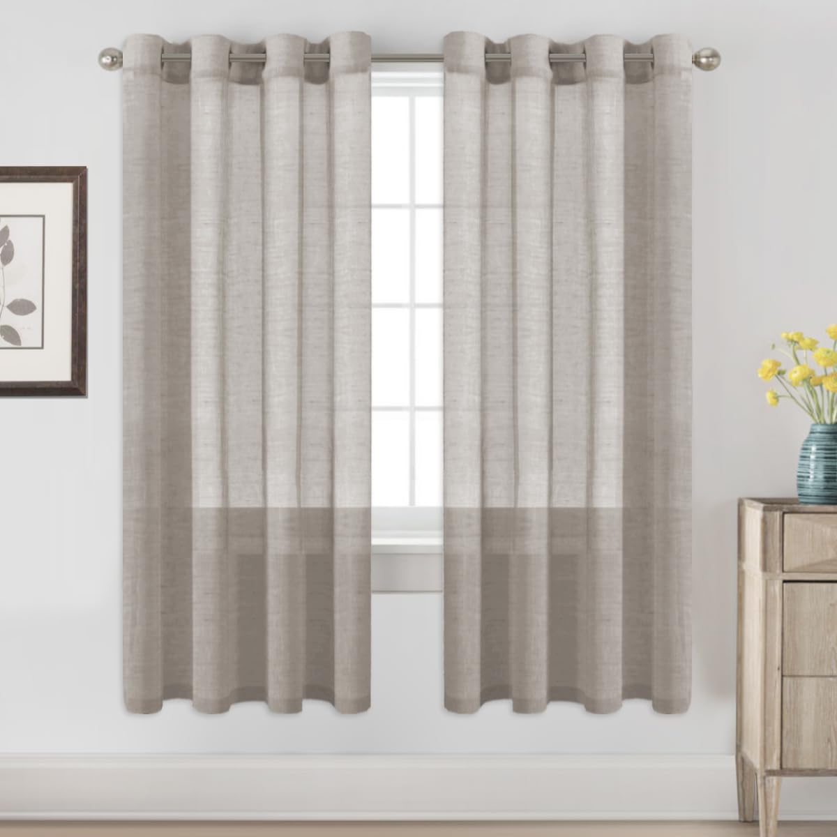 H.VERSAILTEX Linen Curtains Natural Linen Semi-Sheer Curtains 2 Panels Nickel Grommet Privacy Added Premium Soft Rich Material Drapes for Bedroom/Livingroom - 52x108 - Inch - Linen
