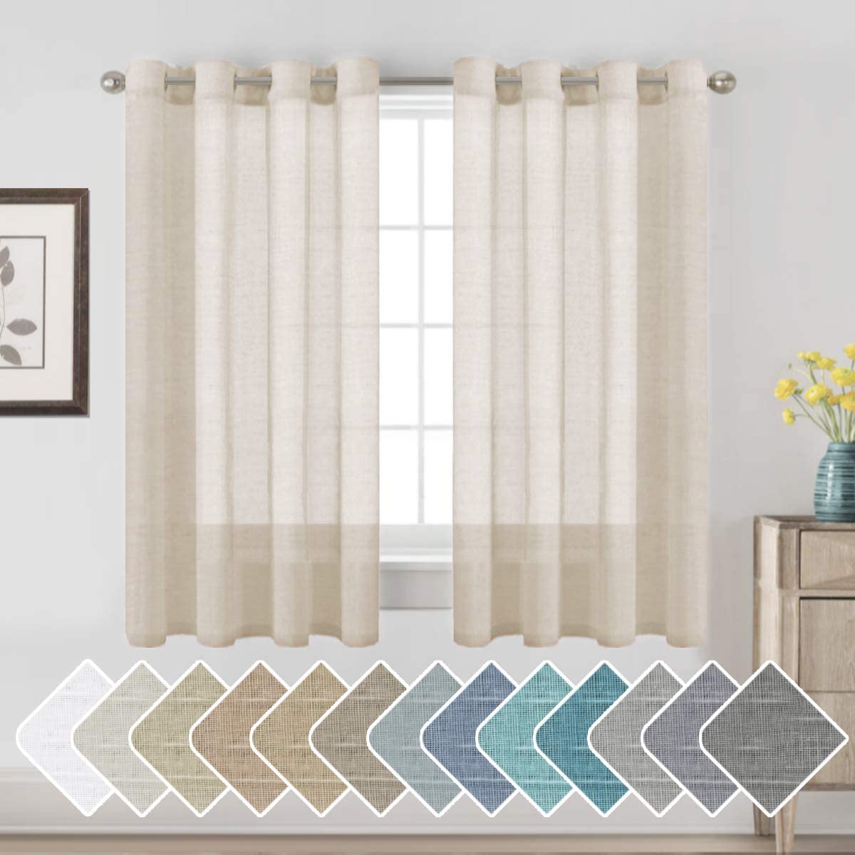 H.VERSAILTEX Linen Curtains Natural Linen Semi-Sheer Curtains 2 Panels Nickel Grommet Privacy Added Premium Soft Rich Material Drapes for Bedroom/Livingroom - 52x108 - Inch - Linen