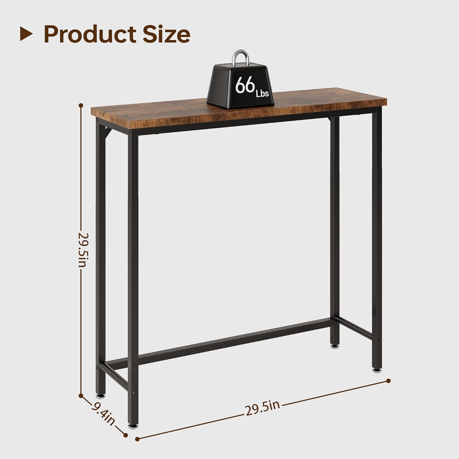 Narrow Entryway Console Table & Sofa Side Table - Industrial Hallway Table for Small Spaces, Behind Couch Table, Multi-Functional Living Room Bedroom Office,Brown, 29.5" x 9.4" x 29.5"