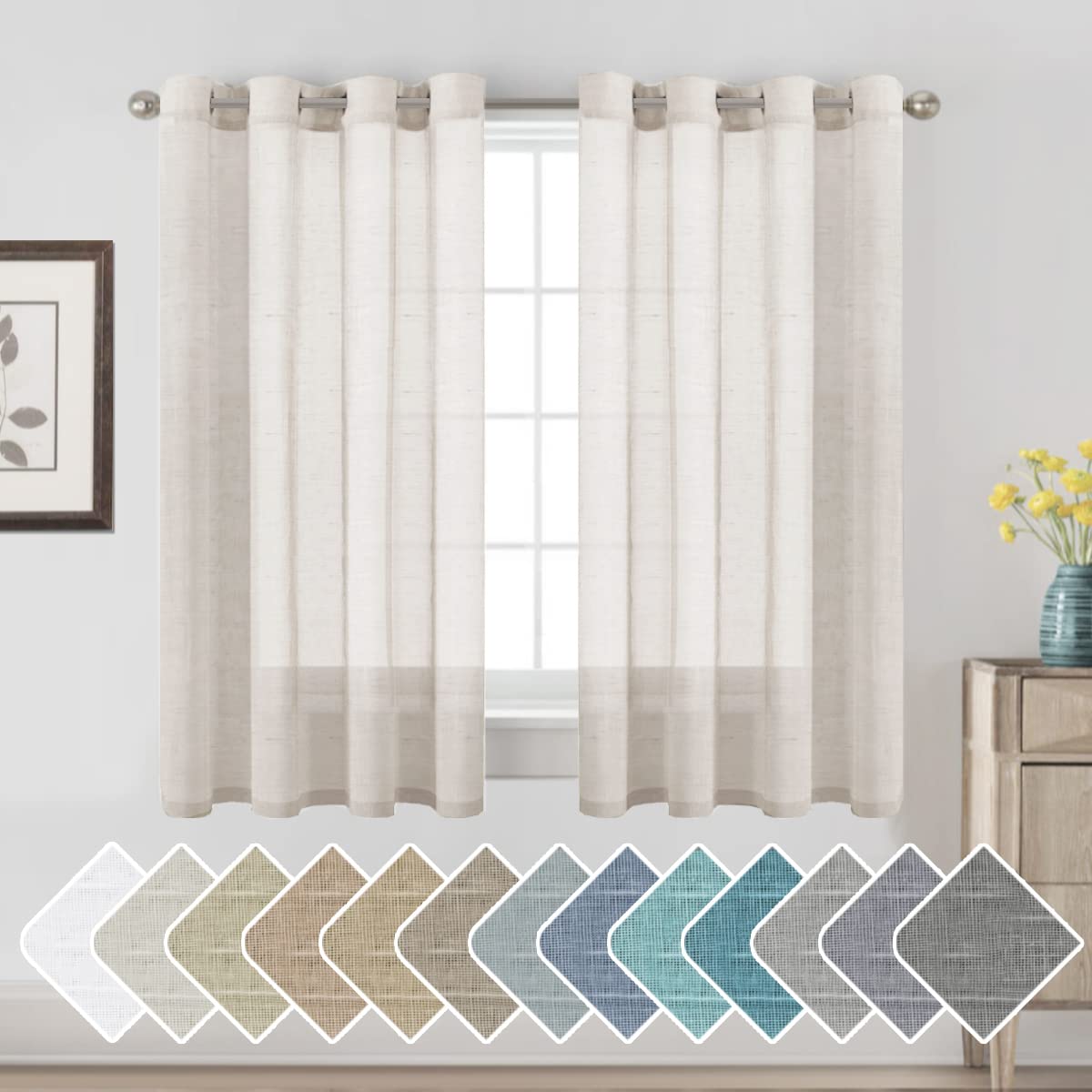 H.VERSAILTEX Linen Curtains Natural Linen Semi-Sheer Curtains 2 Panels Nickel Grommet Privacy Added Premium Soft Rich Material Drapes for Bedroom/Livingroom - 52x108 - Inch - Linen