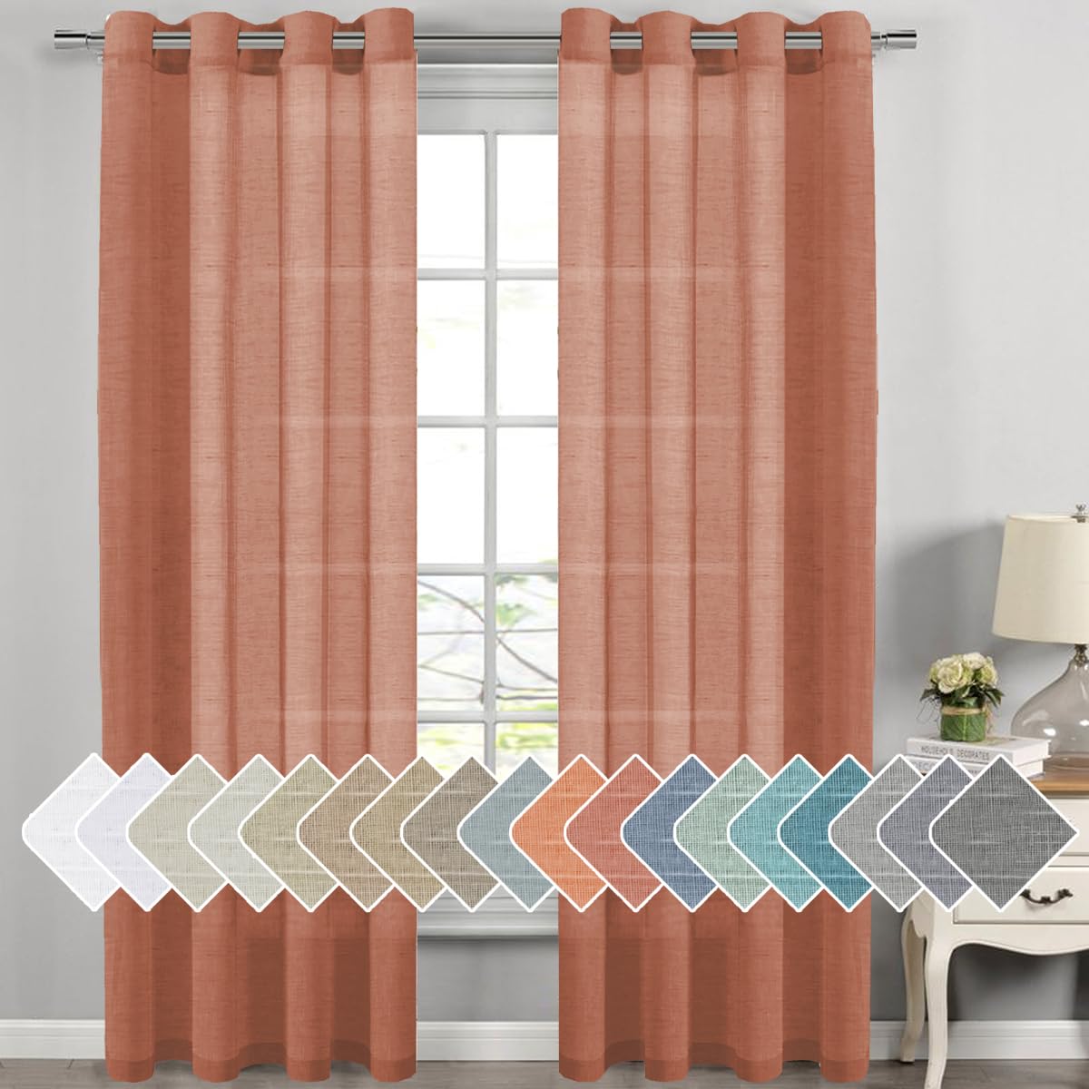H.VERSAILTEX Linen Curtains Natural Linen Semi-Sheer Curtains 2 Panels Nickel Grommet Privacy Added Premium Soft Rich Material Drapes for Bedroom/Livingroom - 52x108 - Inch - Linen