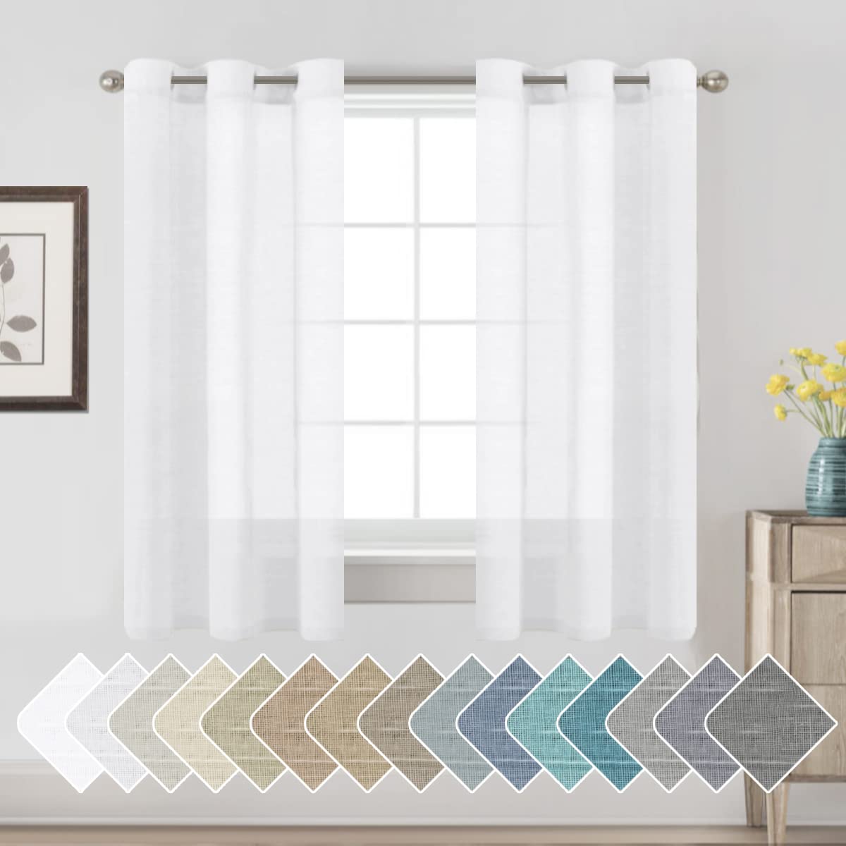 H.VERSAILTEX Linen Curtains Natural Linen Semi-Sheer Curtains 2 Panels Nickel Grommet Privacy Added Premium Soft Rich Material Drapes for Bedroom/Livingroom - 52x108 - Inch - Linen