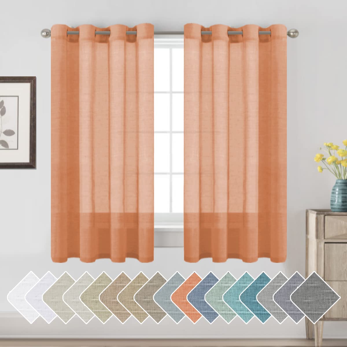 H.VERSAILTEX Linen Curtains Natural Linen Semi-Sheer Curtains 2 Panels Nickel Grommet Privacy Added Premium Soft Rich Material Drapes for Bedroom/Livingroom - 52x108 - Inch - Linen