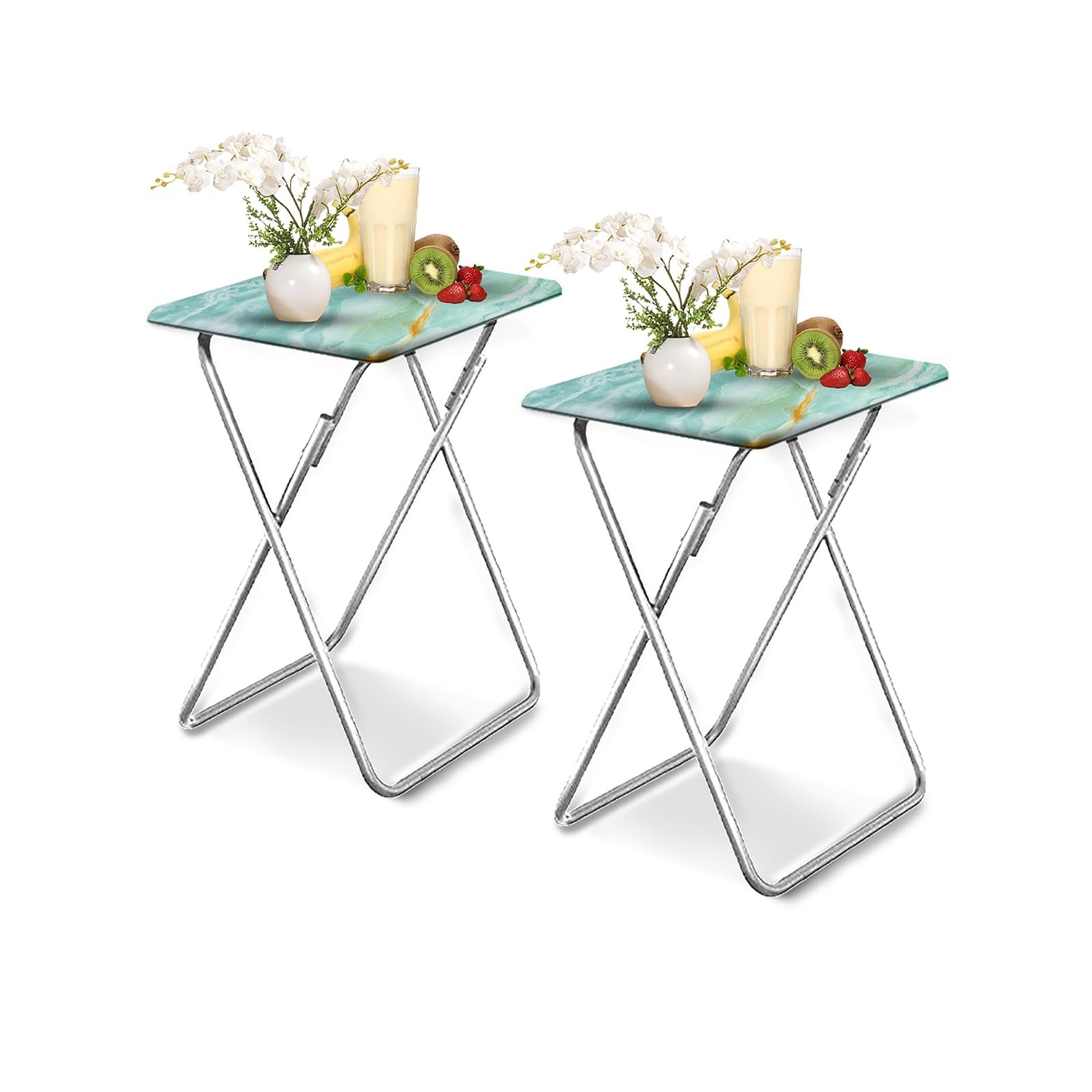 Garden 4 you Folding TV Tray Table,TV Dinner Table with Sturdy MDF Top,Eating Trays for Living Room with No Assembly Required, 2PCS (Sea Blue)