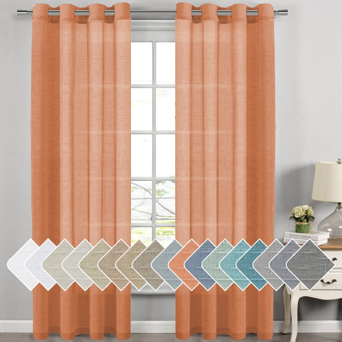 H.VERSAILTEX Linen Curtains Natural Linen Semi-Sheer Curtains 2 Panels Nickel Grommet Privacy Added Premium Soft Rich Material Drapes for Bedroom/Livingroom - 52x108 - Inch - Linen