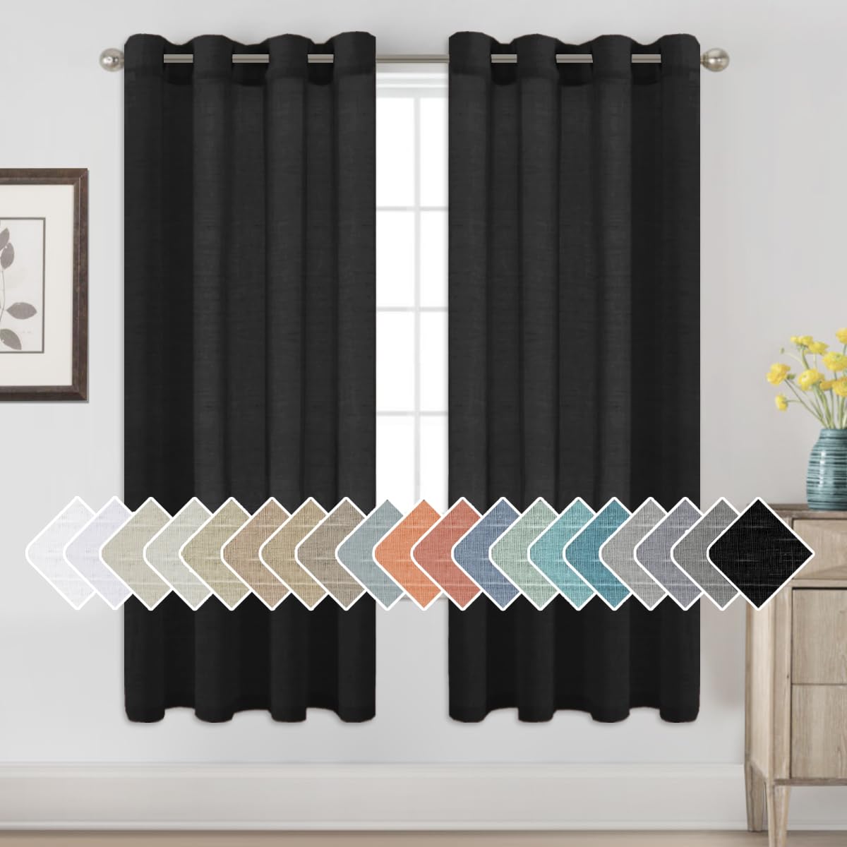 H.VERSAILTEX Linen Curtains Natural Linen Semi-Sheer Curtains 2 Panels Nickel Grommet Privacy Added Premium Soft Rich Material Drapes for Bedroom/Livingroom - 52x108 - Inch - Linen