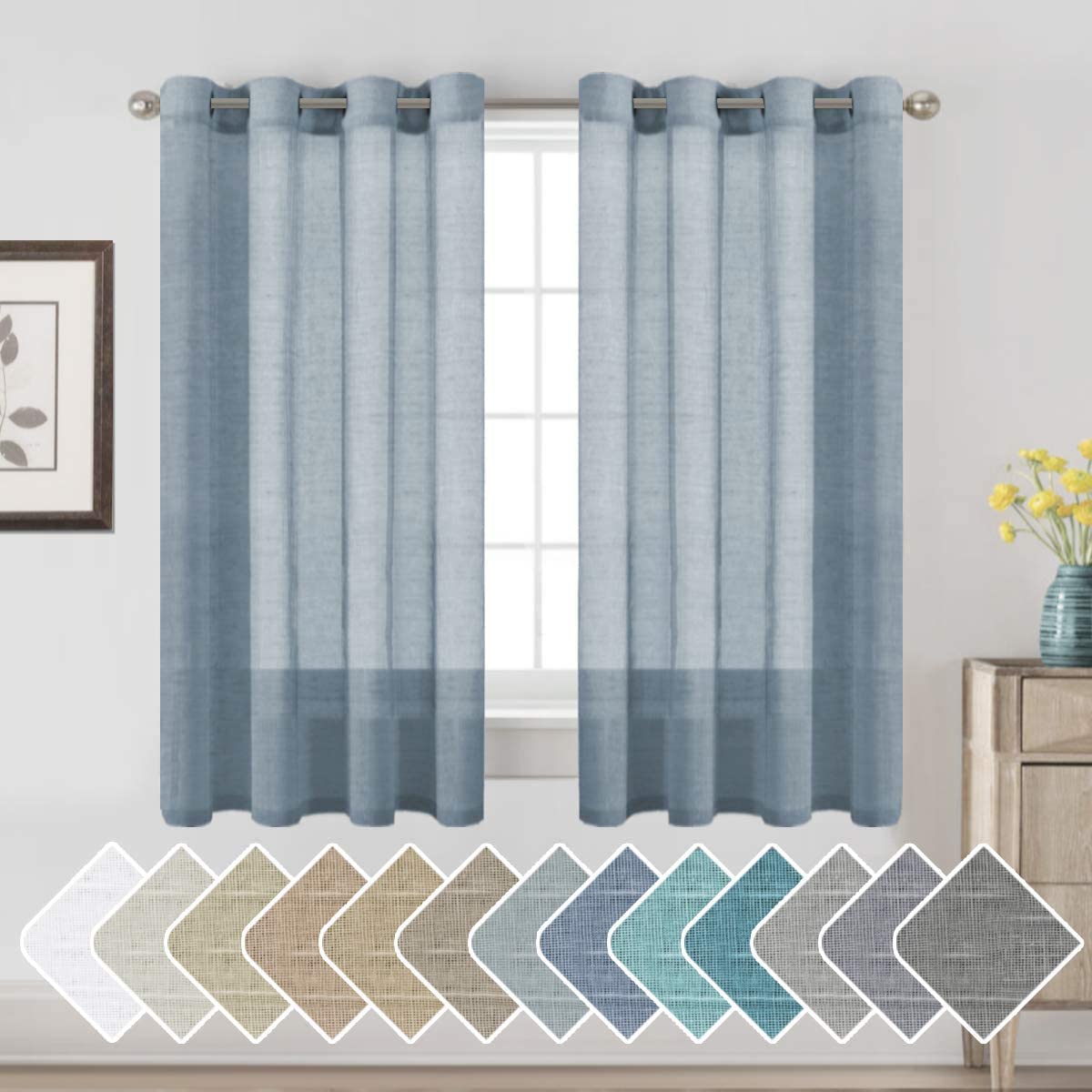 H.VERSAILTEX Linen Curtains Natural Linen Semi-Sheer Curtains 2 Panels Nickel Grommet Privacy Added Premium Soft Rich Material Drapes for Bedroom/Livingroom - 52x108 - Inch - Linen