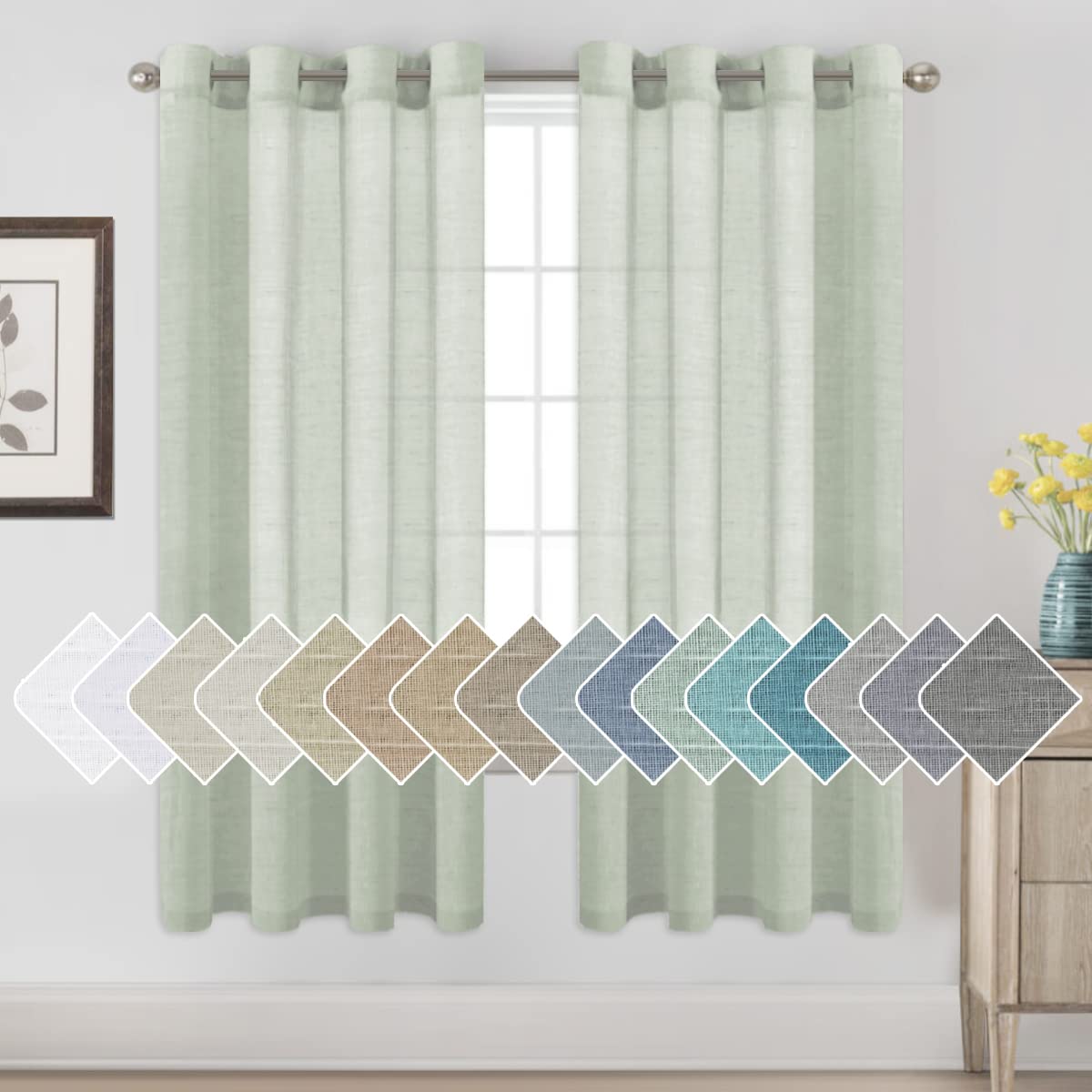 H.VERSAILTEX Linen Curtains Natural Linen Semi-Sheer Curtains 2 Panels Nickel Grommet Privacy Added Premium Soft Rich Material Drapes for Bedroom/Livingroom - 52x108 - Inch - Linen