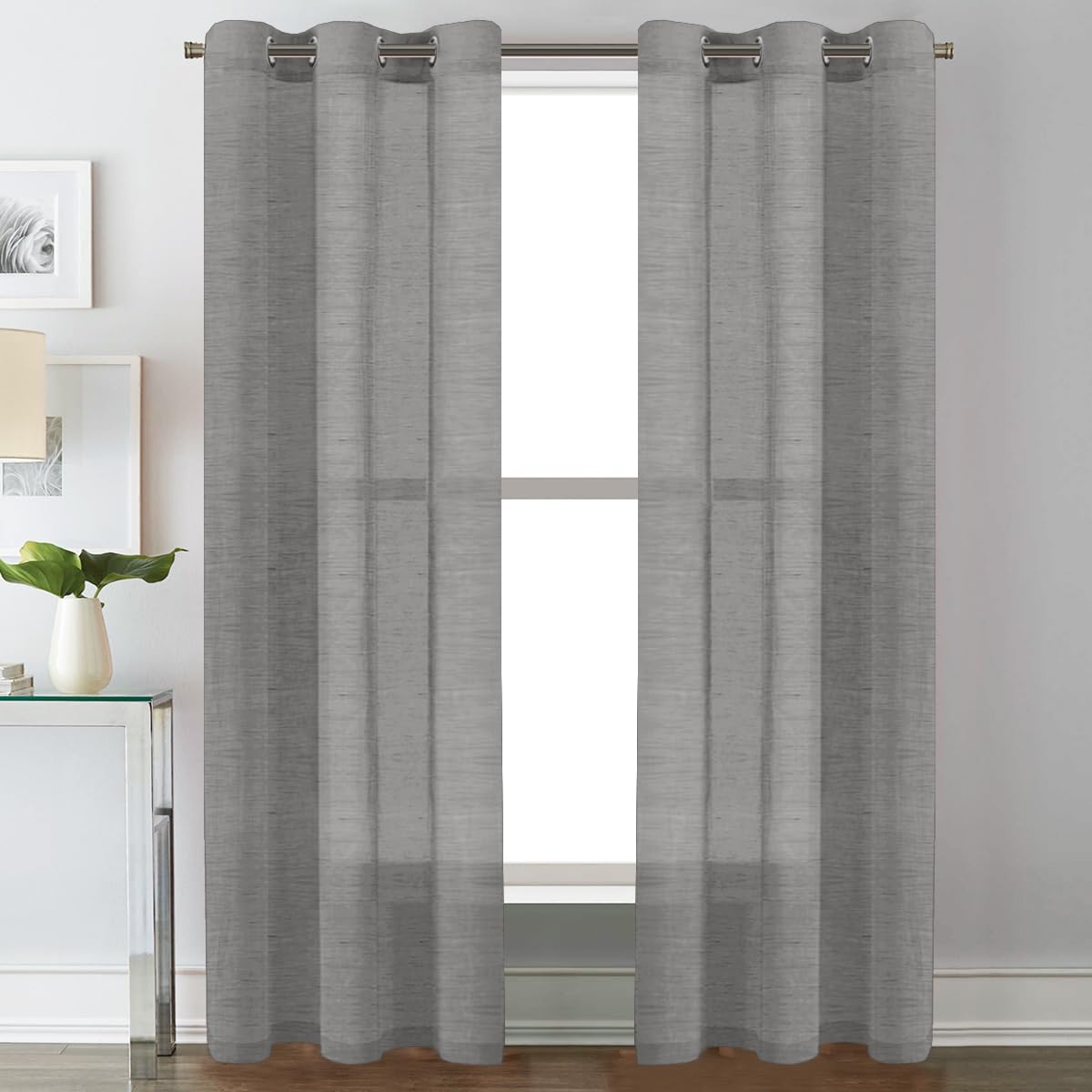 H.VERSAILTEX Linen Curtains Natural Linen Semi-Sheer Curtains 2 Panels Nickel Grommet Privacy Added Premium Soft Rich Material Drapes for Bedroom/Livingroom - 52x108 - Inch - Linen