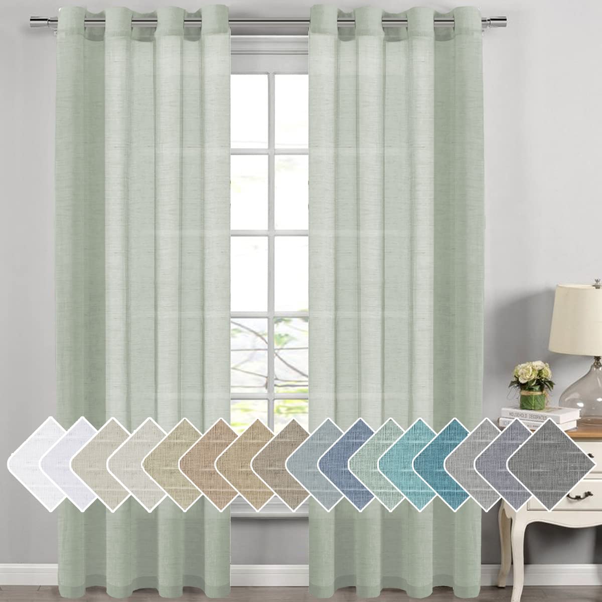 H.VERSAILTEX Linen Curtains Natural Linen Semi-Sheer Curtains 2 Panels Nickel Grommet Privacy Added Premium Soft Rich Material Drapes for Bedroom/Livingroom - 52x108 - Inch - Linen