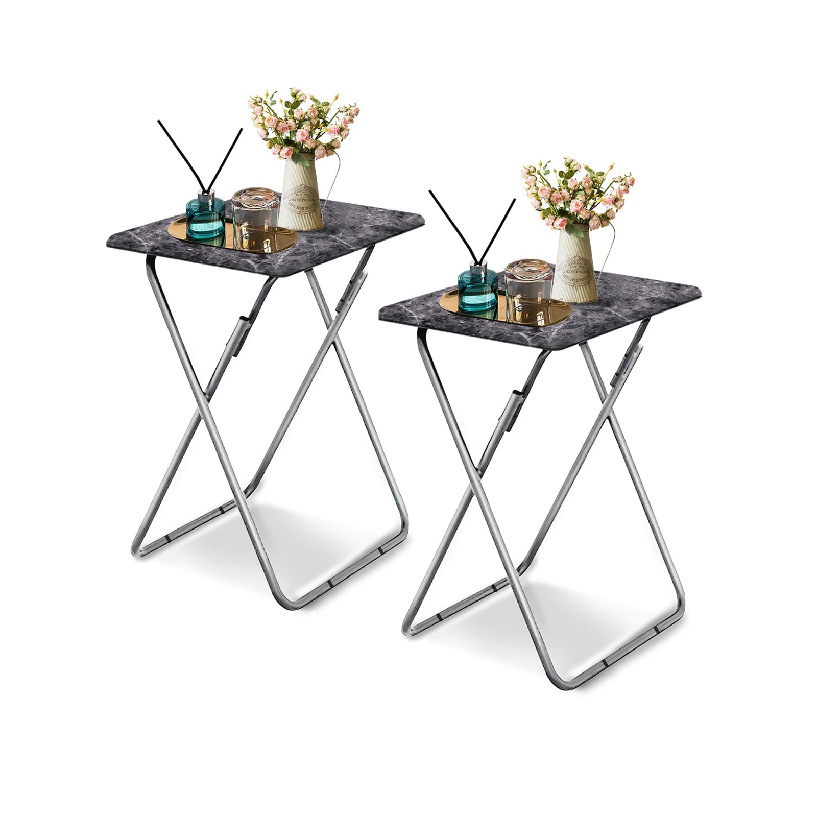 Garden 4 you Folding TV Tray Table,TV Dinner Table with Sturdy MDF Top,Eating Trays for Living Room with No Assembly Required, 2PCS (Sea Blue)