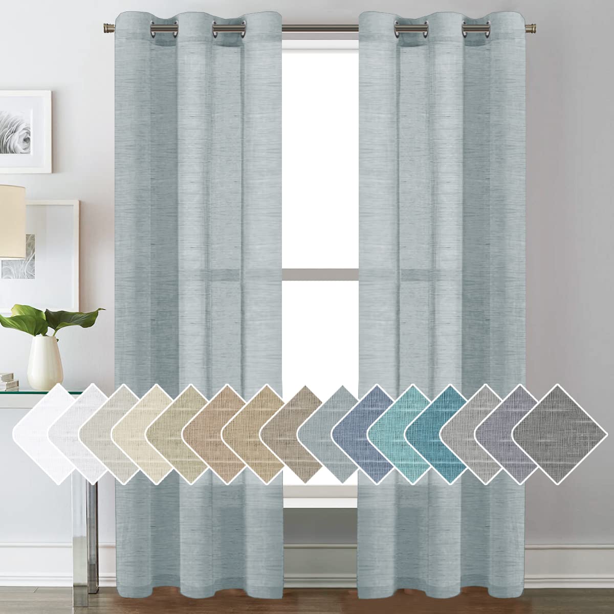H.VERSAILTEX Linen Curtains Natural Linen Semi-Sheer Curtains 2 Panels Nickel Grommet Privacy Added Premium Soft Rich Material Drapes for Bedroom/Livingroom - 52x108 - Inch - Linen