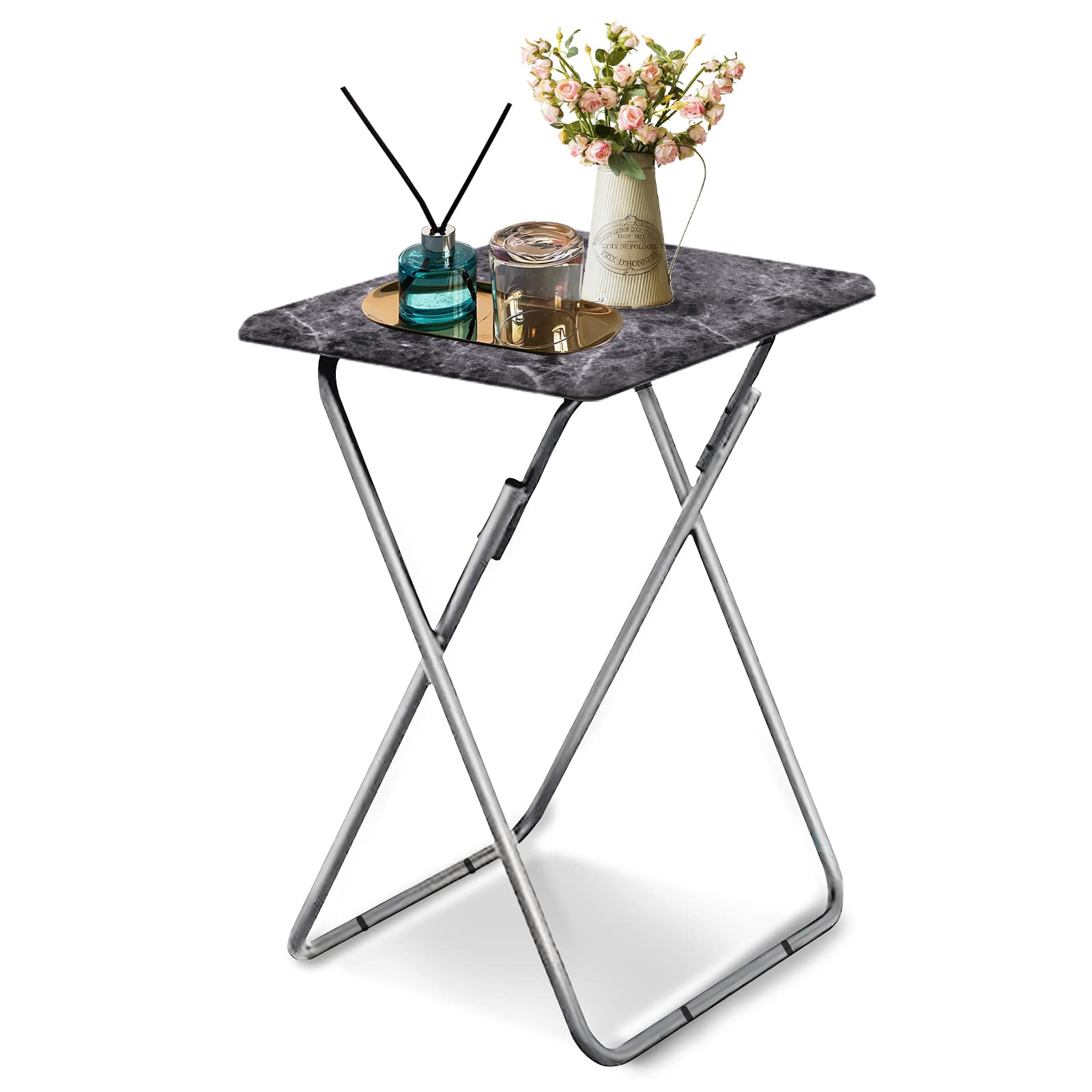 Garden 4 you Folding TV Tray Table,TV Dinner Table with Sturdy MDF Top,Eating Trays for Living Room with No Assembly Required, 2PCS (Sea Blue)