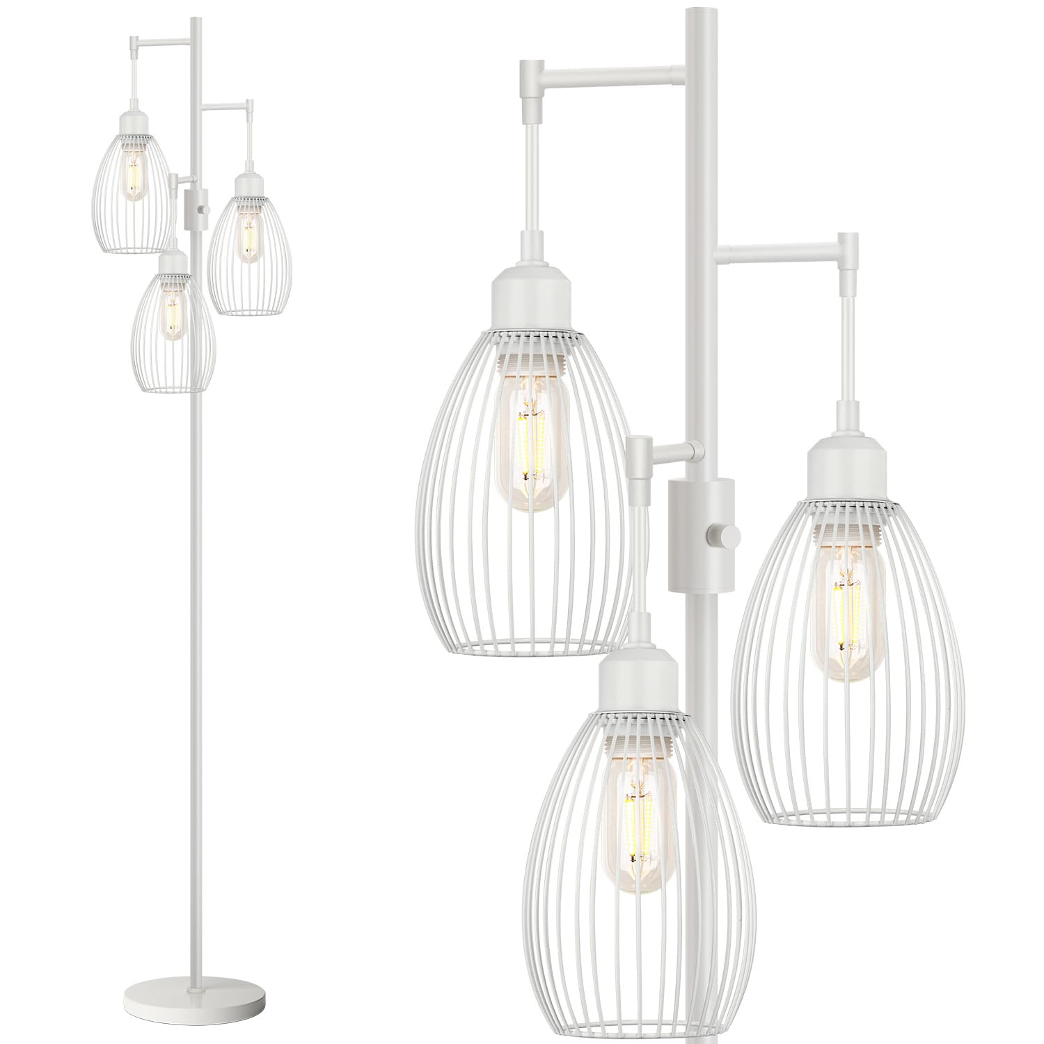 Dimmable Black Tree Floor Lamp with 3 LED Bulbs for Indoor Use