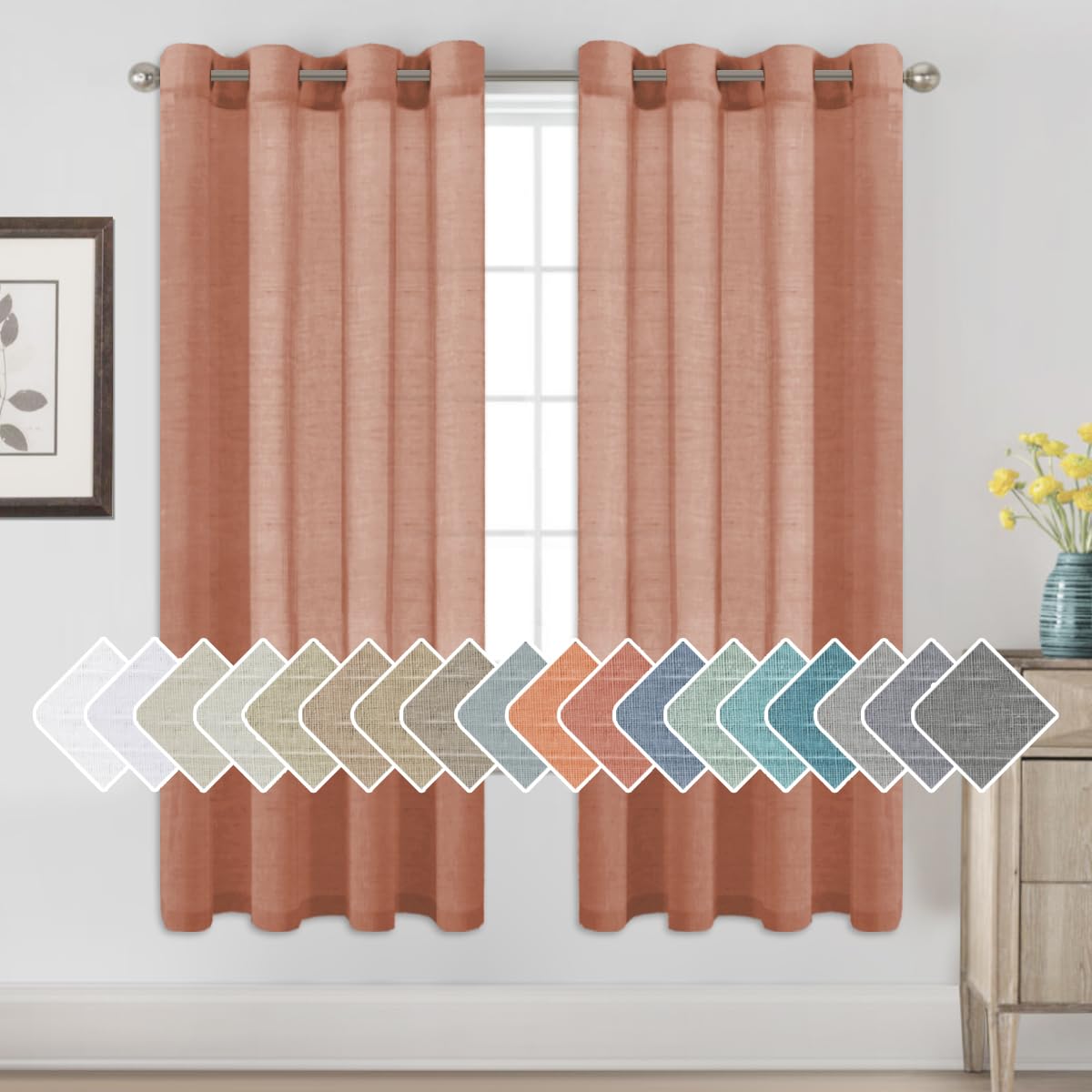 H.VERSAILTEX Linen Curtains Natural Linen Semi-Sheer Curtains 2 Panels Nickel Grommet Privacy Added Premium Soft Rich Material Drapes for Bedroom/Livingroom - 52x108 - Inch - Linen