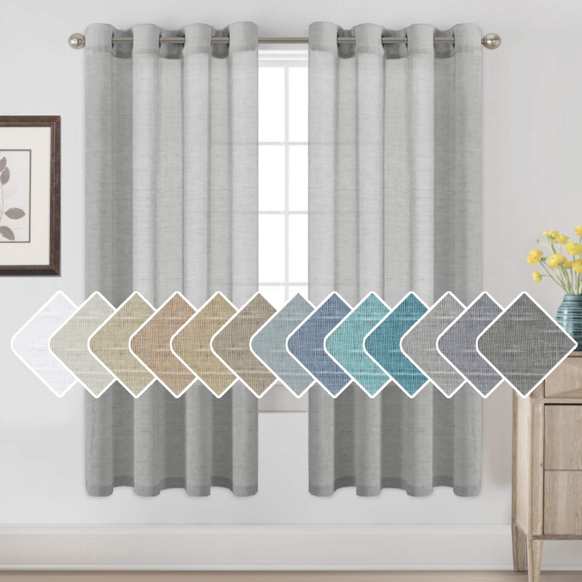 H.VERSAILTEX Linen Curtains Natural Linen Semi-Sheer Curtains 2 Panels Nickel Grommet Privacy Added Premium Soft Rich Material Drapes for Bedroom/Livingroom - 52x108 - Inch - Linen