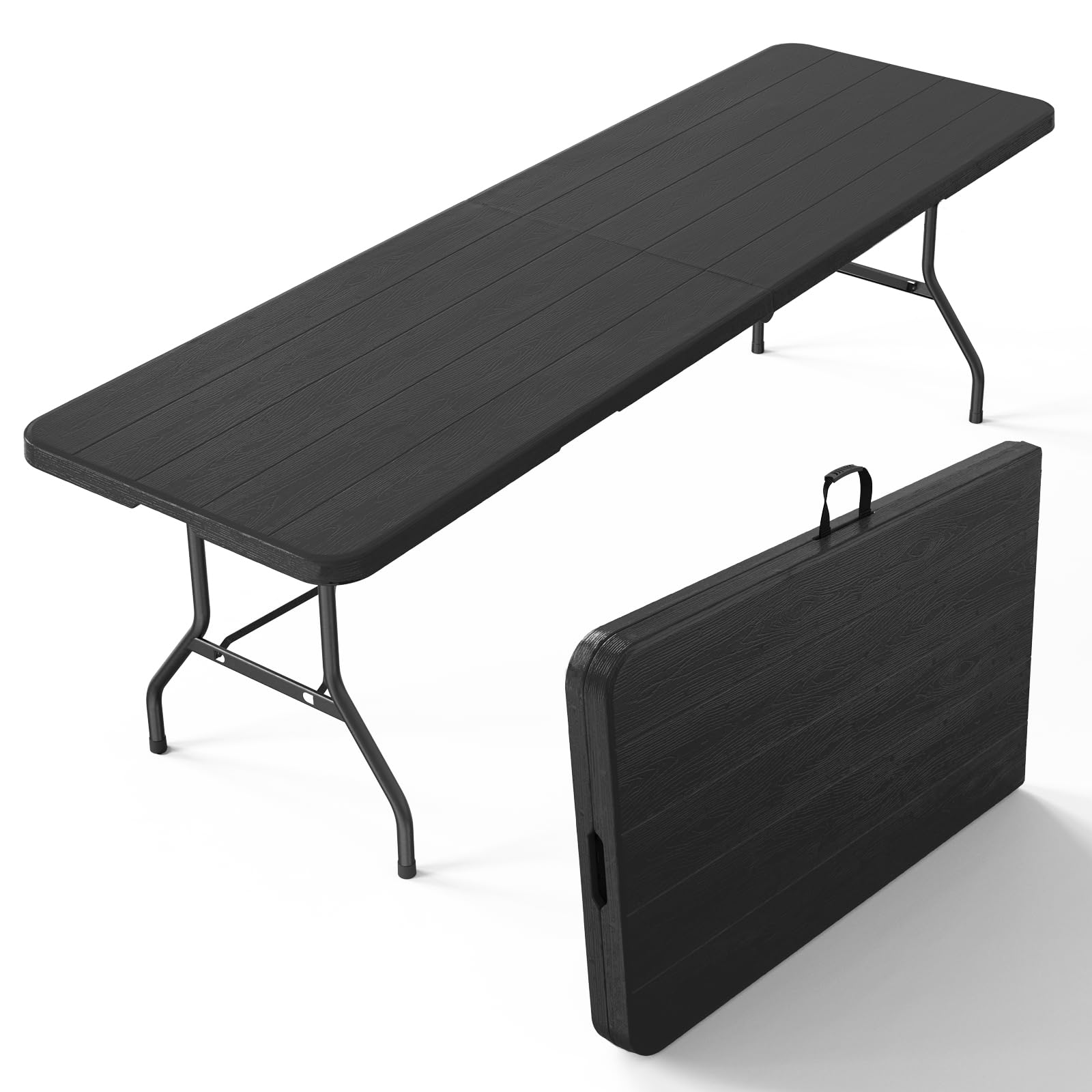 VINGLI 4 FT Plastic Folding Camping Table,3-Level Adjustable Height, Portable in/Outdoor Party Picnic Dining Desk, Garden Soccer Multipurpose Entertaining Activities，White