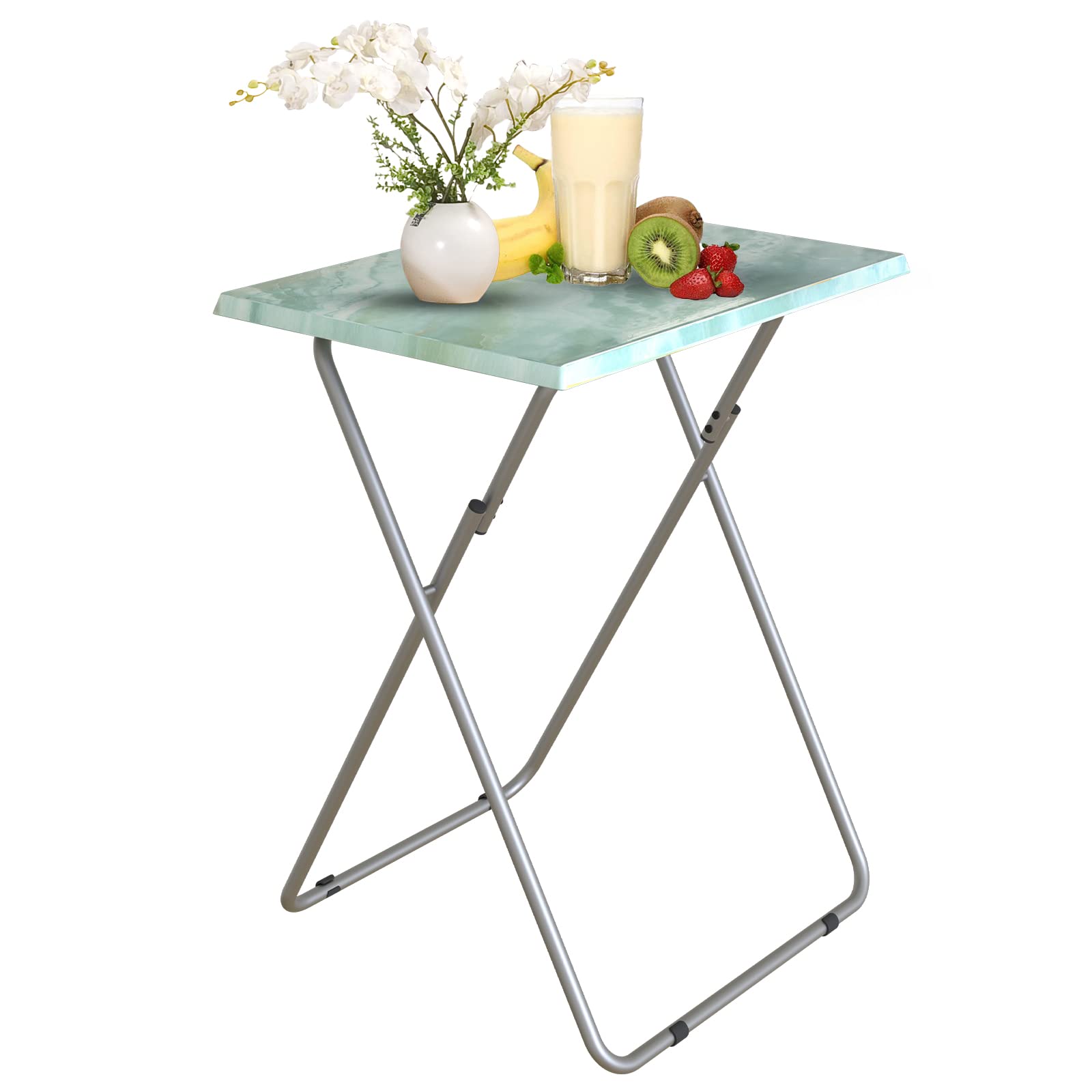 Garden 4 you Folding TV Tray Table,TV Dinner Table with Sturdy MDF Top,Eating Trays for Living Room with No Assembly Required, 2PCS (Sea Blue)