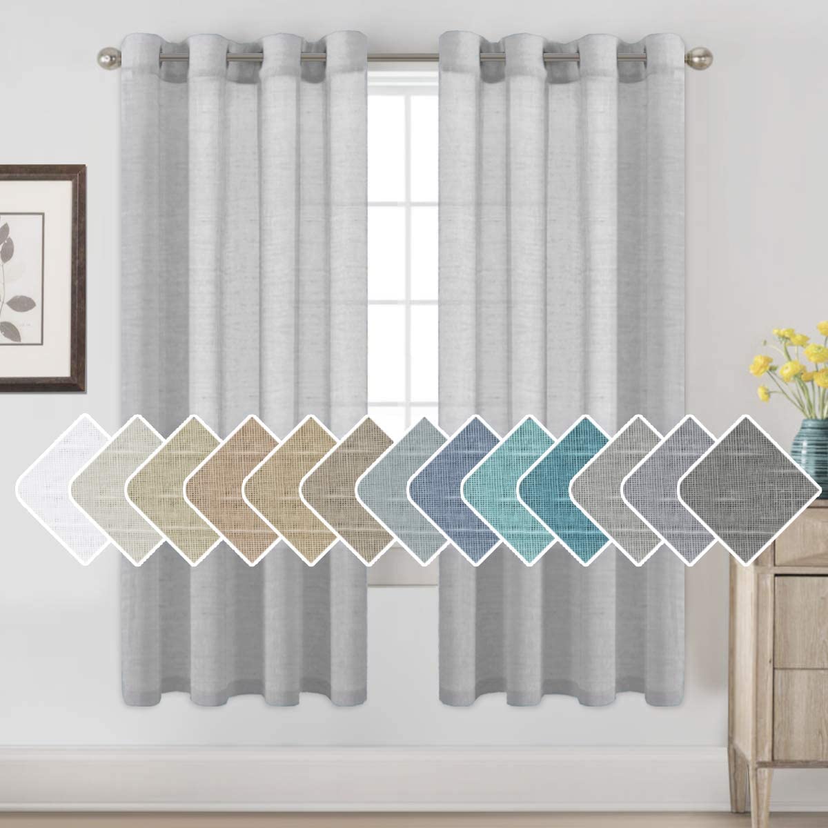 H.VERSAILTEX Linen Curtains Natural Linen Semi-Sheer Curtains 2 Panels Nickel Grommet Privacy Added Premium Soft Rich Material Drapes for Bedroom/Livingroom - 52x108 - Inch - Linen