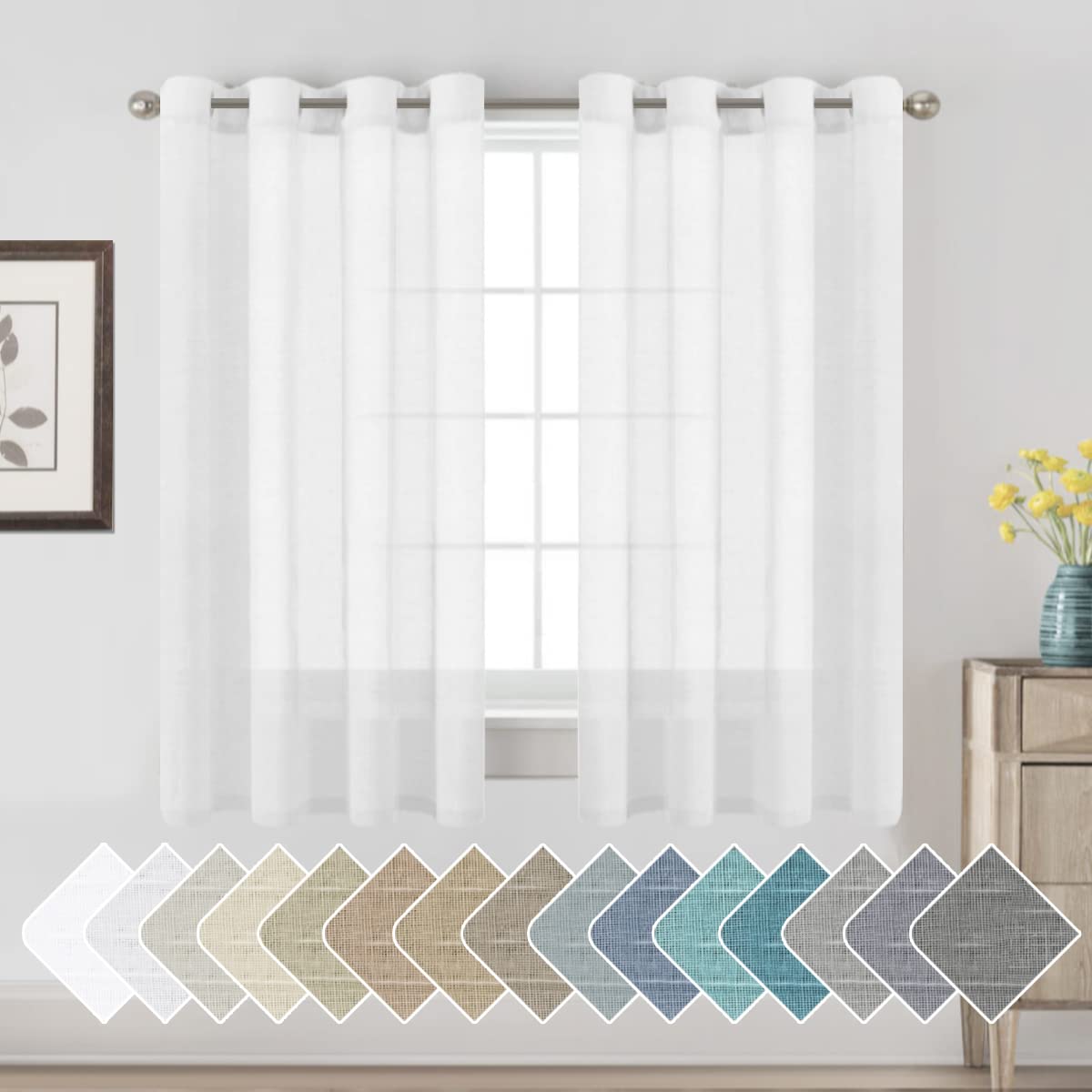 H.VERSAILTEX Linen Curtains Natural Linen Semi-Sheer Curtains 2 Panels Nickel Grommet Privacy Added Premium Soft Rich Material Drapes for Bedroom/Livingroom - 52x108 - Inch - Linen