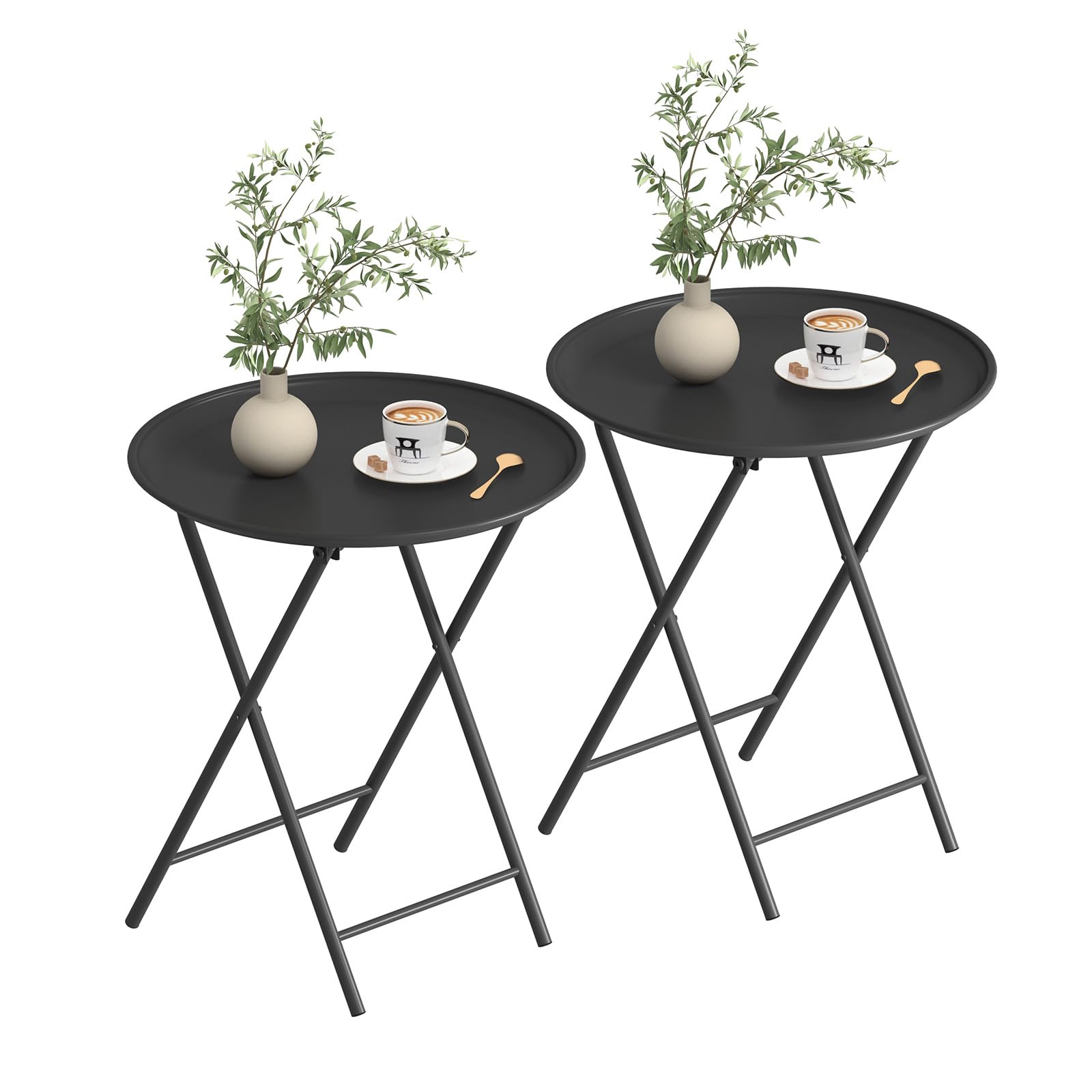 Garden 4 you Folding TV Tray Table, Metal Round Side Table, Blue Dinner Table with Metal Frame, Modern Outdoor Tray Table for Living Room, Bedroom, Patio & Small Spaces, 2 Packs