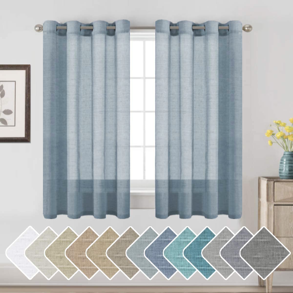 H.VERSAILTEX Linen Curtains Natural Linen Semi-Sheer Curtains 2 Panels Nickel Grommet Privacy Added Premium Soft Rich Material Drapes for Bedroom/Livingroom - 52x108 - Inch - Linen
