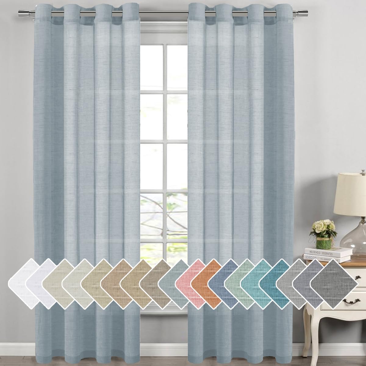 H.VERSAILTEX Linen Curtains Natural Linen Semi-Sheer Curtains 2 Panels Nickel Grommet Privacy Added Premium Soft Rich Material Drapes for Bedroom/Livingroom - 52x108 - Inch - Linen