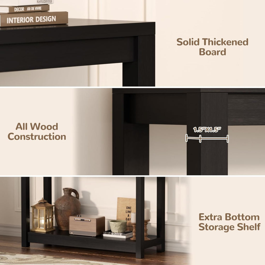 Besiost 32" Black Grain Wood Narrow Entryway Table with Shelf Storage & Simple Assembly