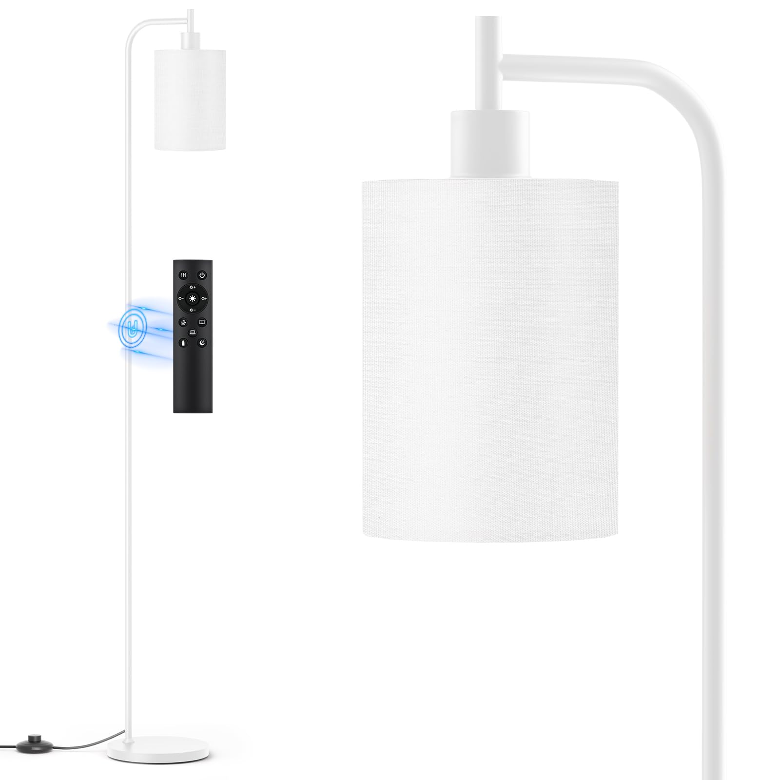 SIBRILLE Floor Lamp with Linen Shade, Dimmable Tall Standing Lamp with Remote Control & 3 Color Temperatures, Modern Floor Lamps for Living Room Bedroom Office Corner, 9W LED Bulb Included
