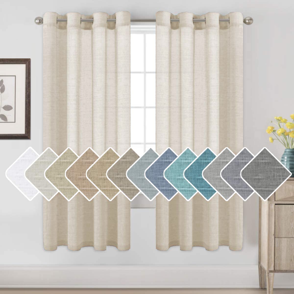 H.VERSAILTEX Linen Curtains Natural Linen Semi-Sheer Curtains 2 Panels Nickel Grommet Privacy Added Premium Soft Rich Material Drapes for Bedroom/Livingroom - 52x108 - Inch - Linen