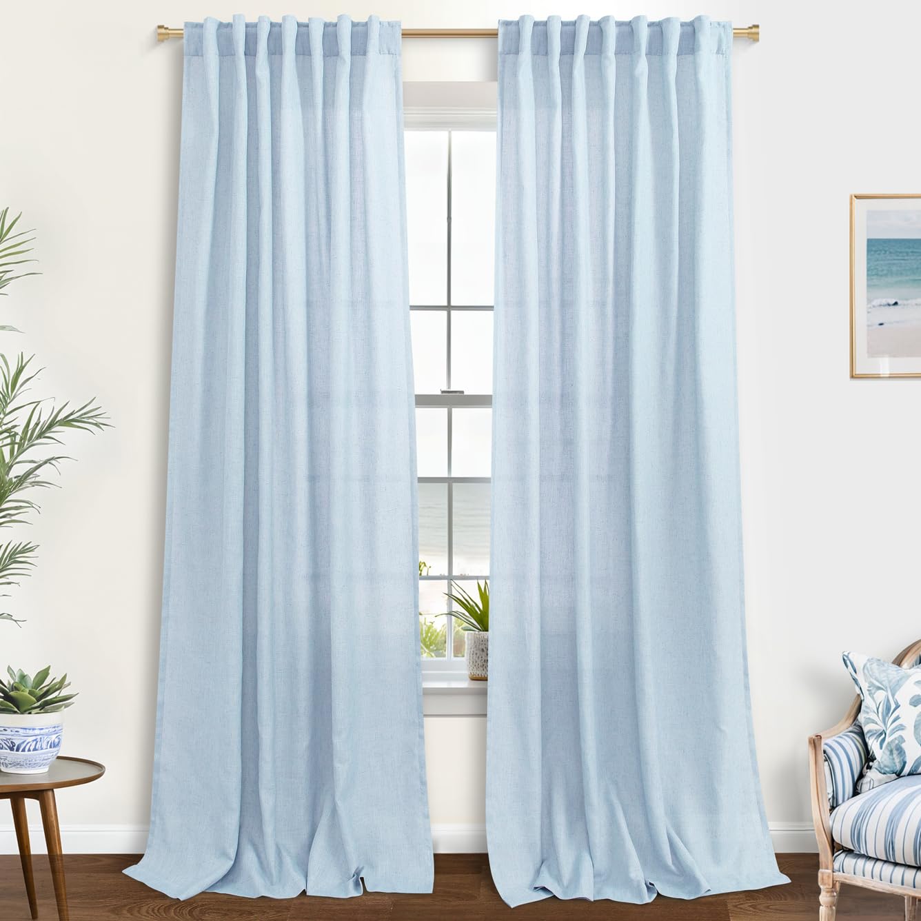 KOUFALL 92 Inch Curtains for Living Room 2 Panels Set,Light Filtering Farmhouse Boho Linen Semi Sheer Curtain Drapes 92 Inches Long for Bedroom,Cream Ivory