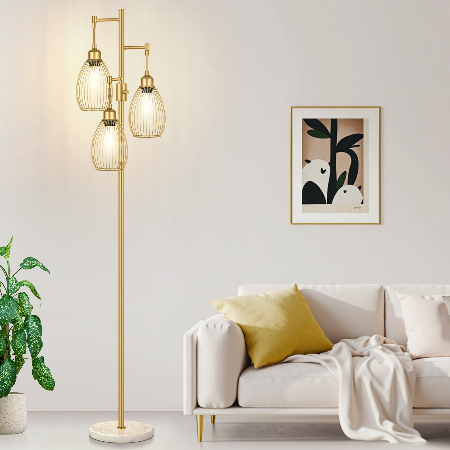 Dimmable Black Tree Floor Lamp with 3 LED Bulbs for Indoor Use