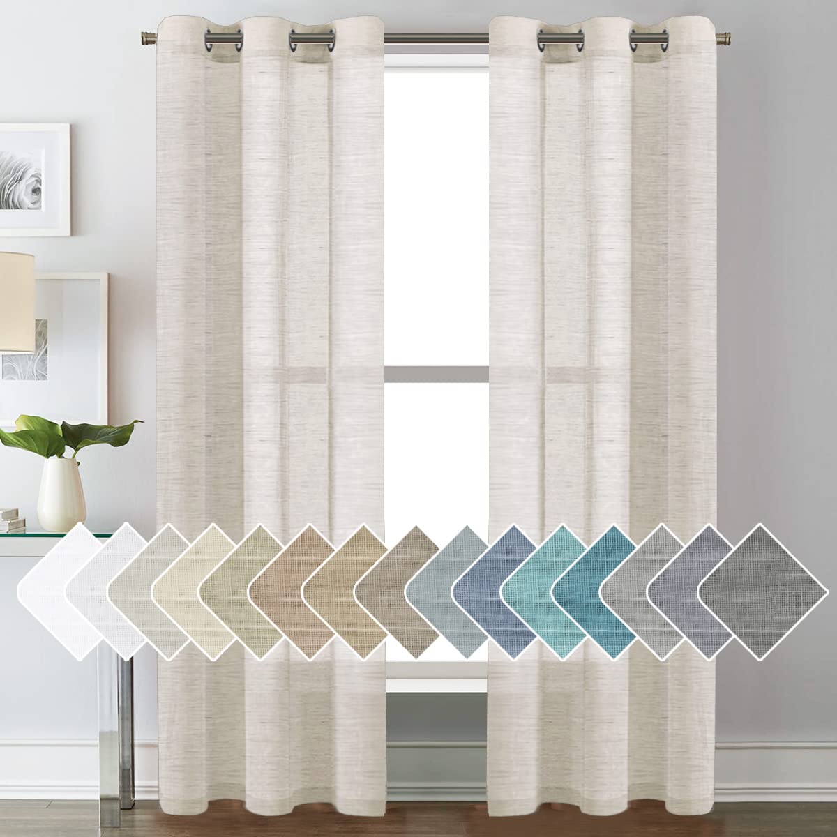 H.VERSAILTEX Linen Curtains Natural Linen Semi-Sheer Curtains 2 Panels Nickel Grommet Privacy Added Premium Soft Rich Material Drapes for Bedroom/Livingroom - 52x108 - Inch - Linen