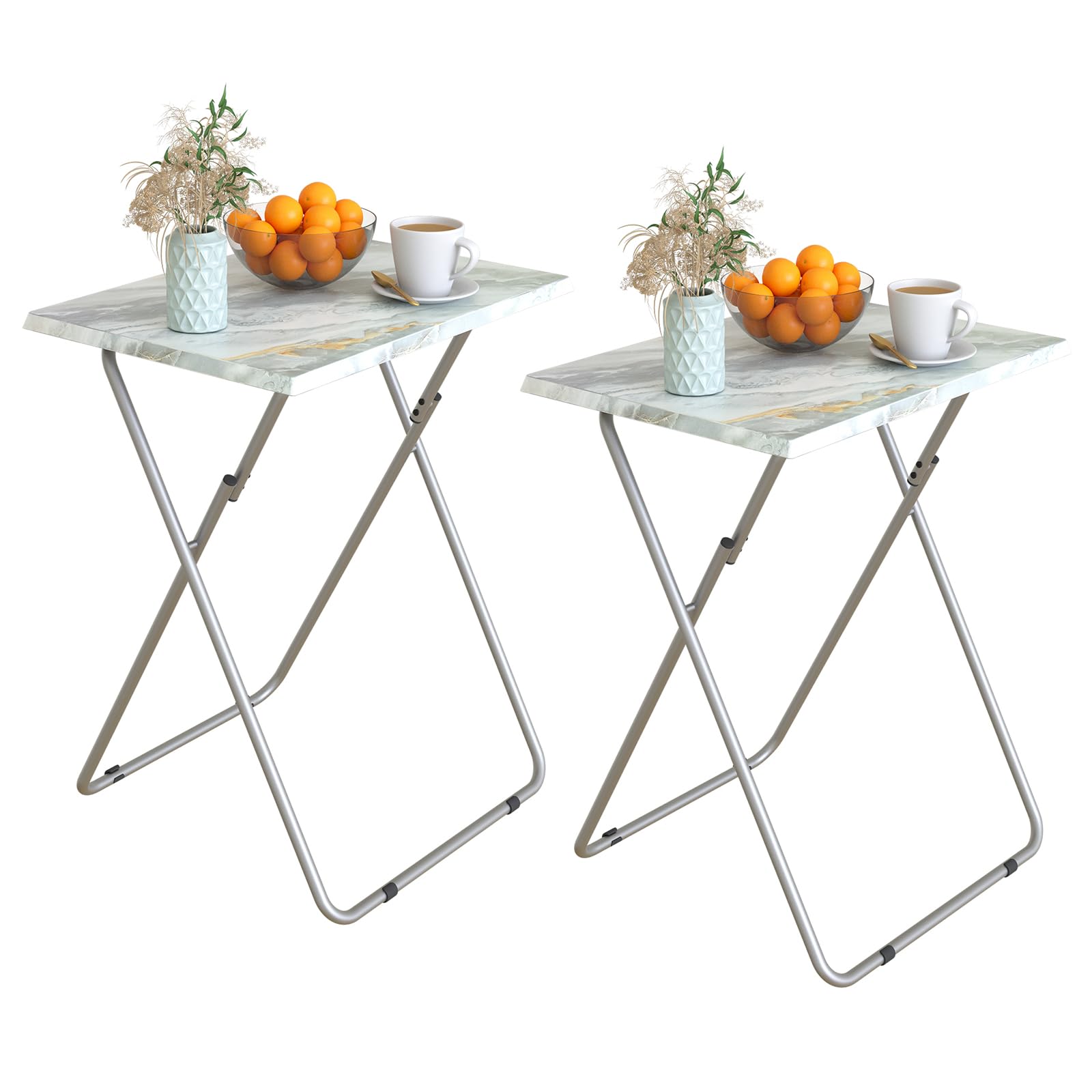Garden 4 you Folding TV Tray Table,TV Dinner Table with Sturdy MDF Top,Eating Trays for Living Room with No Assembly Required, 2PCS (Sea Blue)
