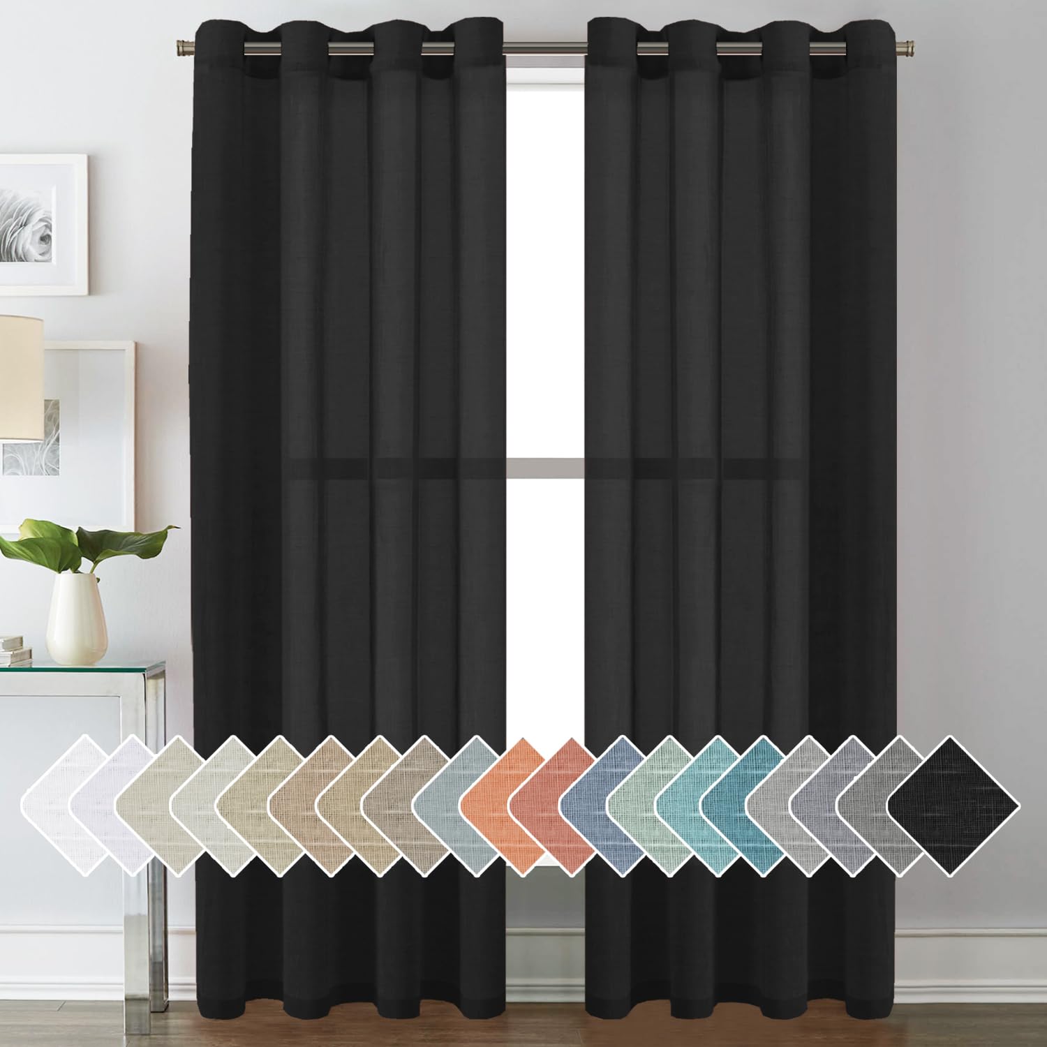 H.VERSAILTEX Linen Curtains Natural Linen Semi-Sheer Curtains 2 Panels Nickel Grommet Privacy Added Premium Soft Rich Material Drapes for Bedroom/Livingroom - 52x108 - Inch - Linen