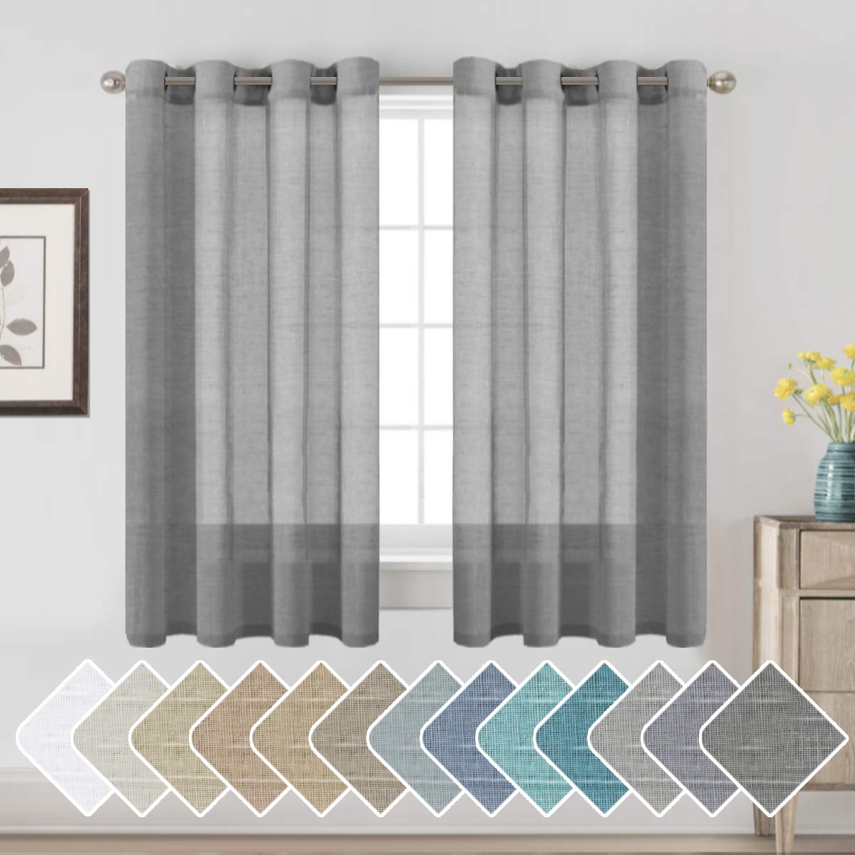 H.VERSAILTEX Linen Curtains Natural Linen Semi-Sheer Curtains 2 Panels Nickel Grommet Privacy Added Premium Soft Rich Material Drapes for Bedroom/Livingroom - 52x108 - Inch - Linen
