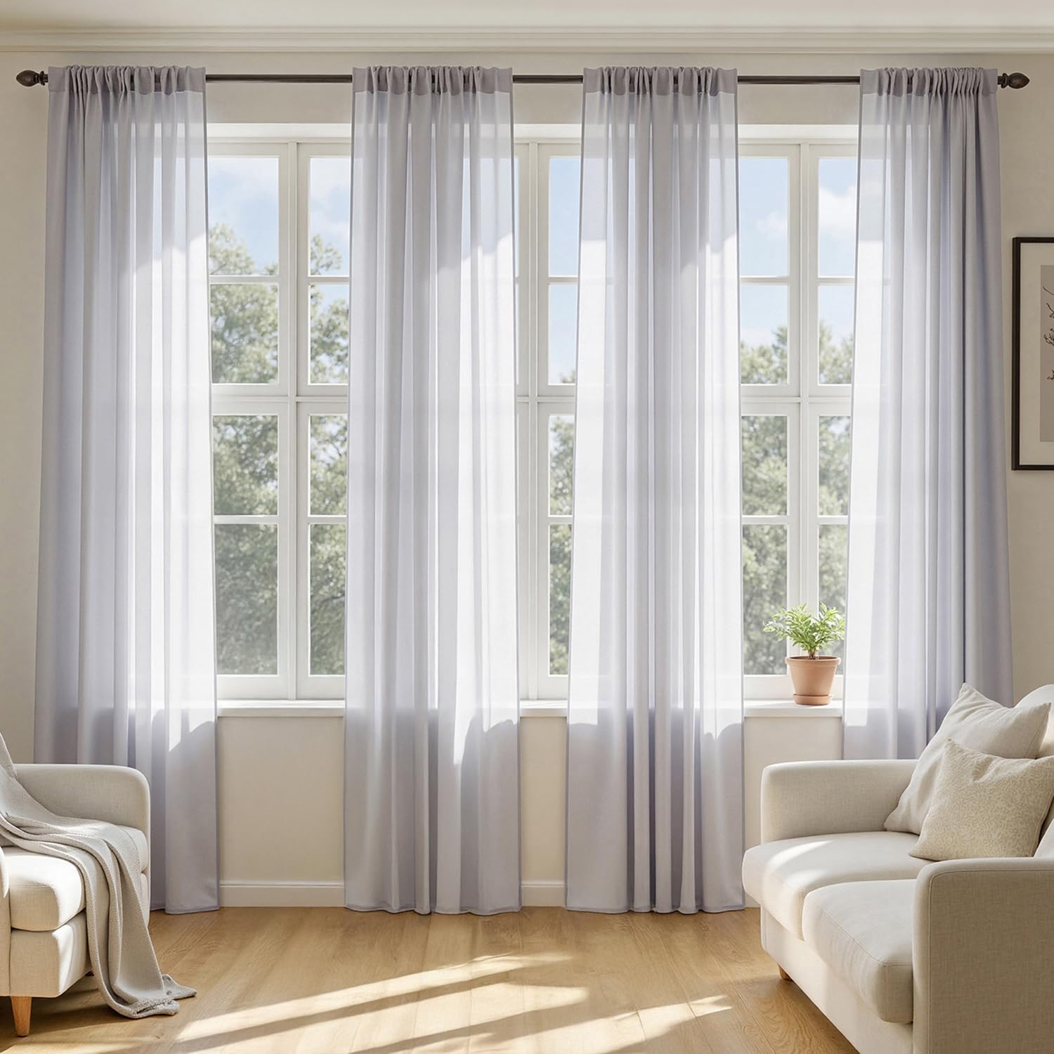 MIULEE White Sheer Curtains 105 Inches Long, 4 Panels Set, Light Filtering Voile Rod Pocket Drapes, Airy Soft Fabric Window Treatments for Living Room and Bedroom, 42 x 105 Inches