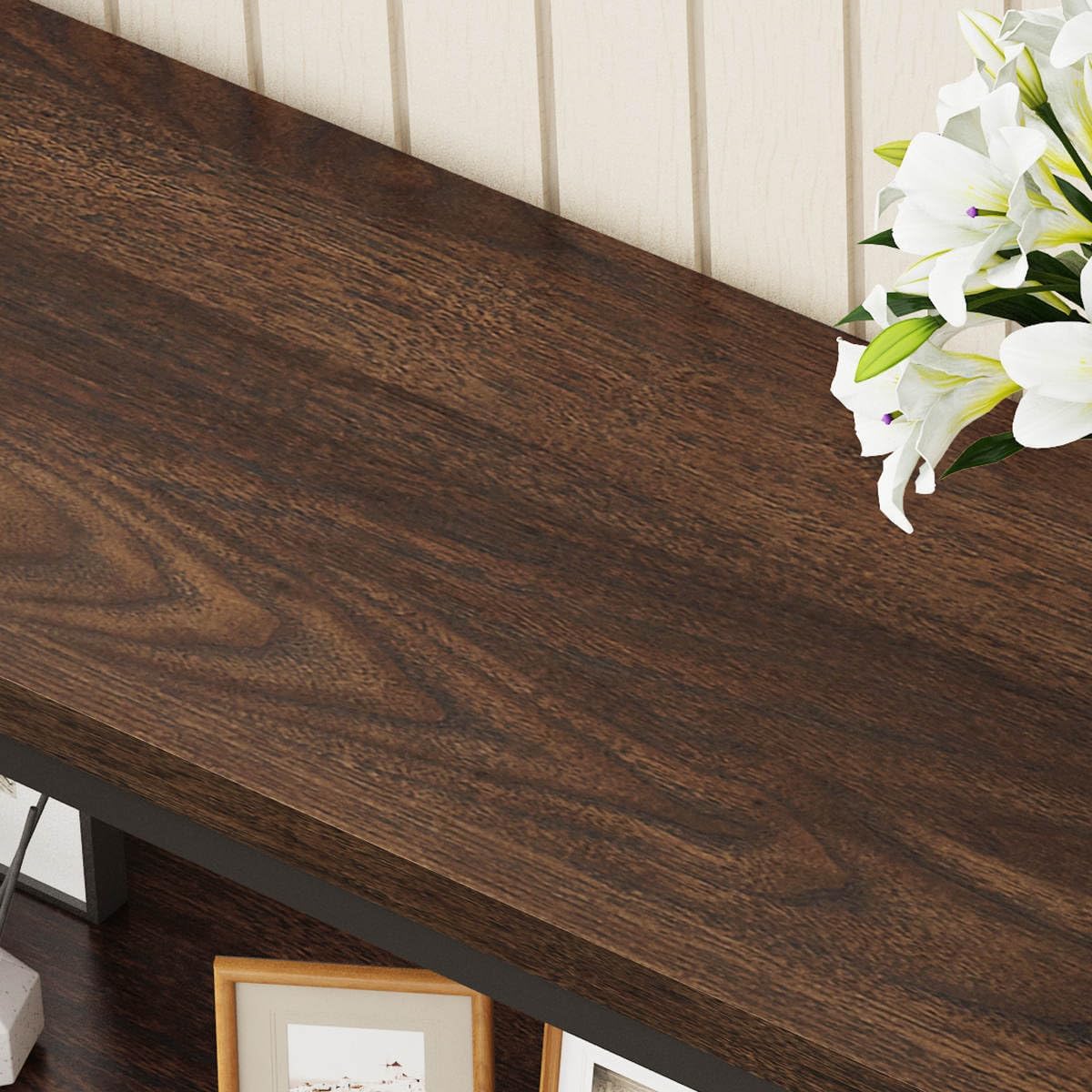 FATORRI Console Table for Entryway, Modern Entry Table with 3 Tier Shelves, Couch Tables Behind Sofa for Living Room (55 Inch, Dark Walnut)