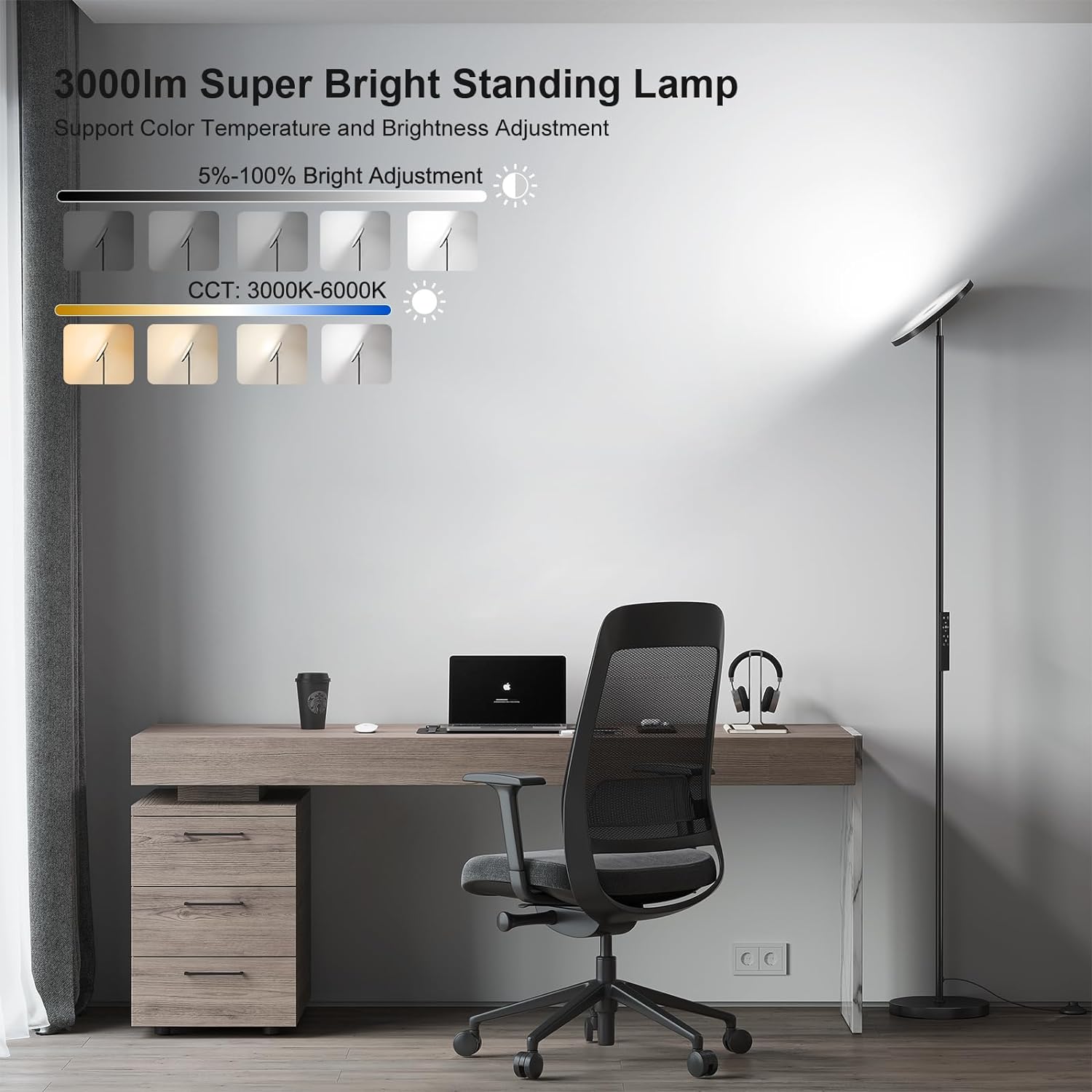 SUNMORY Floor Lamps for Living Room, 32W/3000LM Super Bright LED Floor Lamp with Remote Control, 69" Tall Standing Lamp with Stepless Dimmable, Modern Torchiere Corner Lamp for Bedroom, Office